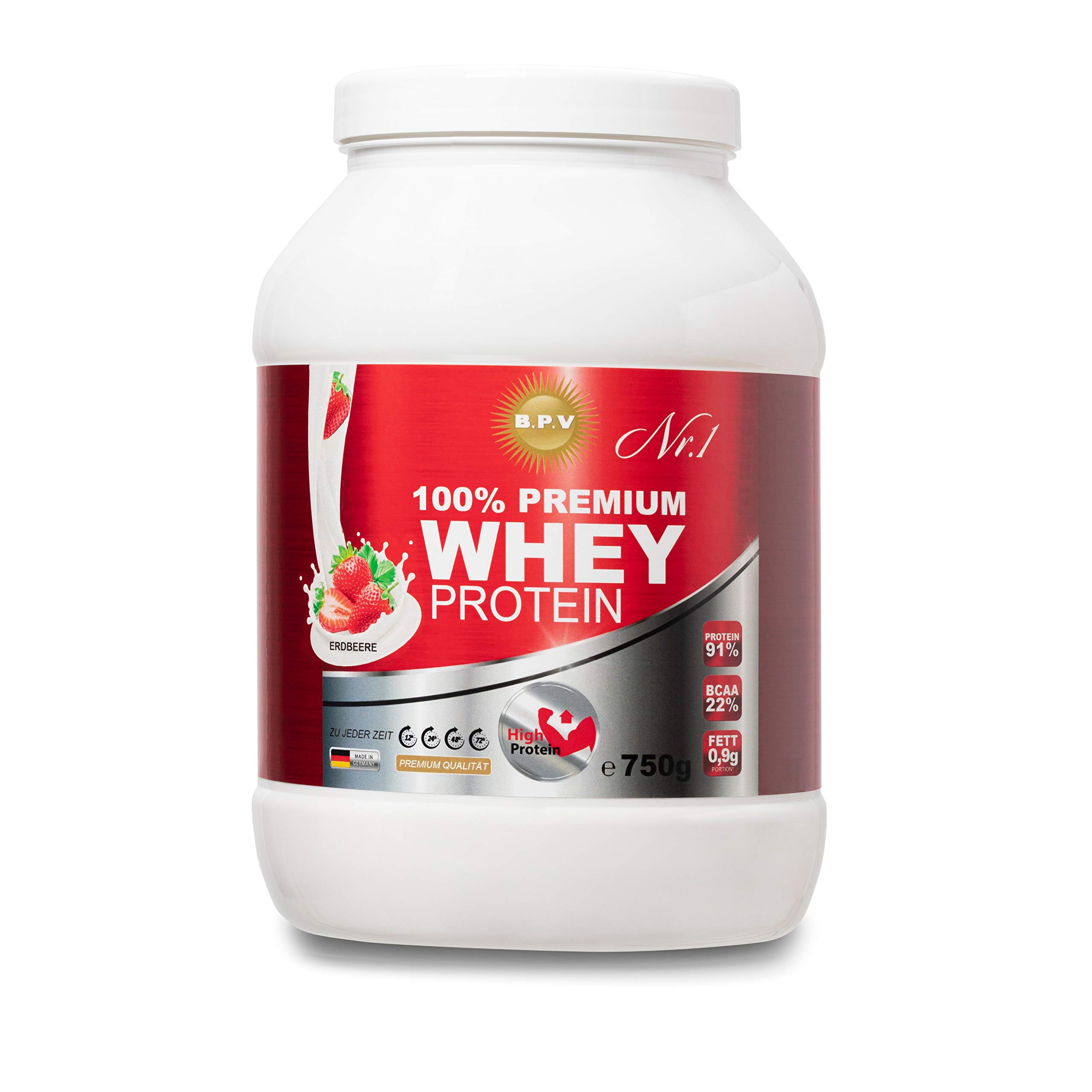BPV-Premium Whey Protein 750g Poudre de protéines onctueuse pour le développement musculaire, le maintien musculaire pendant le régime Riche en EAA, BCAA et vitamines (fraise, 1500g)