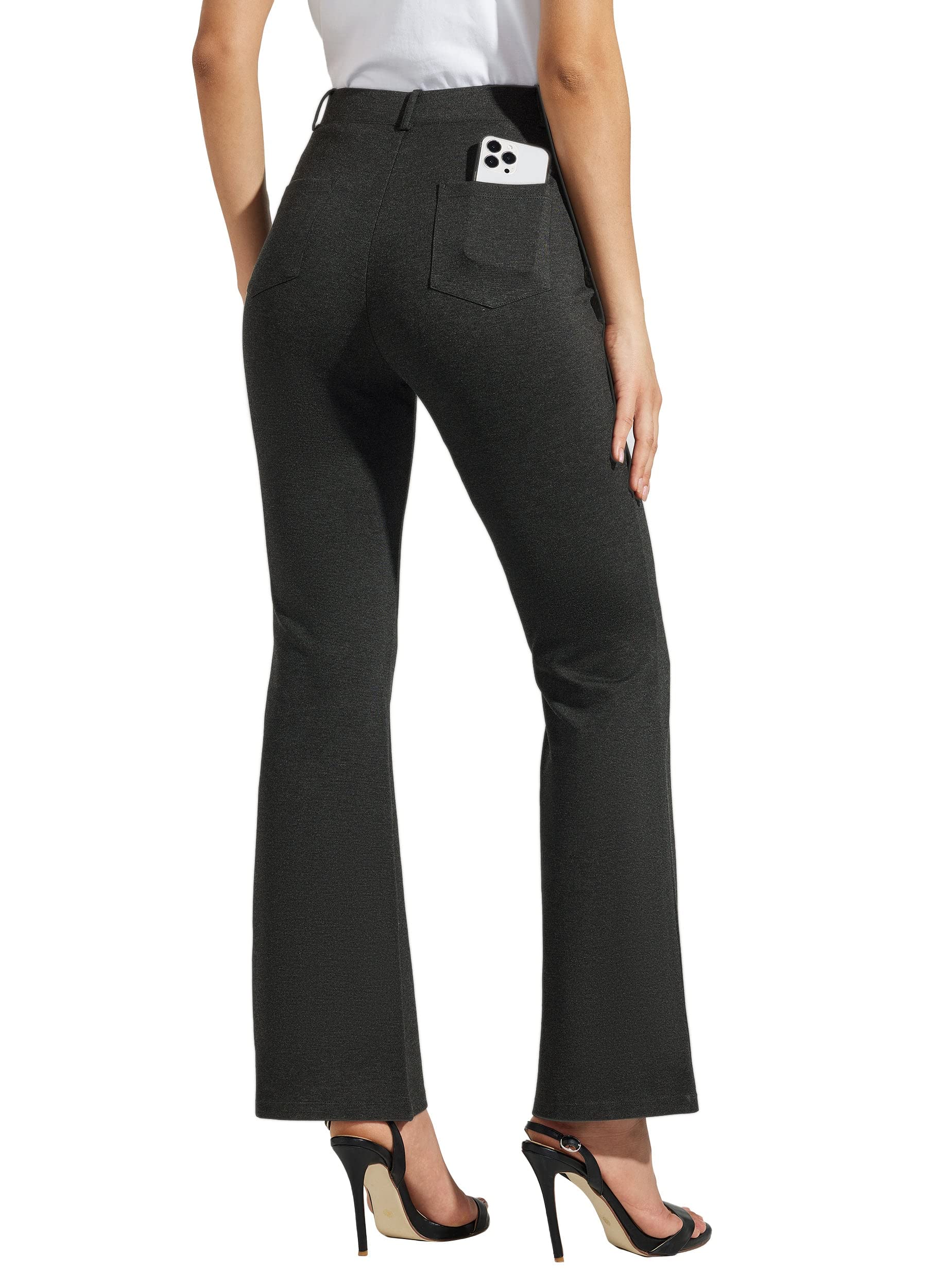 WILLIT 28" 30" Robe de yoga pour femme Pantalon Bootcut Pantalon de travail Stretch Bureau Décontracté Passants de ceinture Pantalon 4 poches