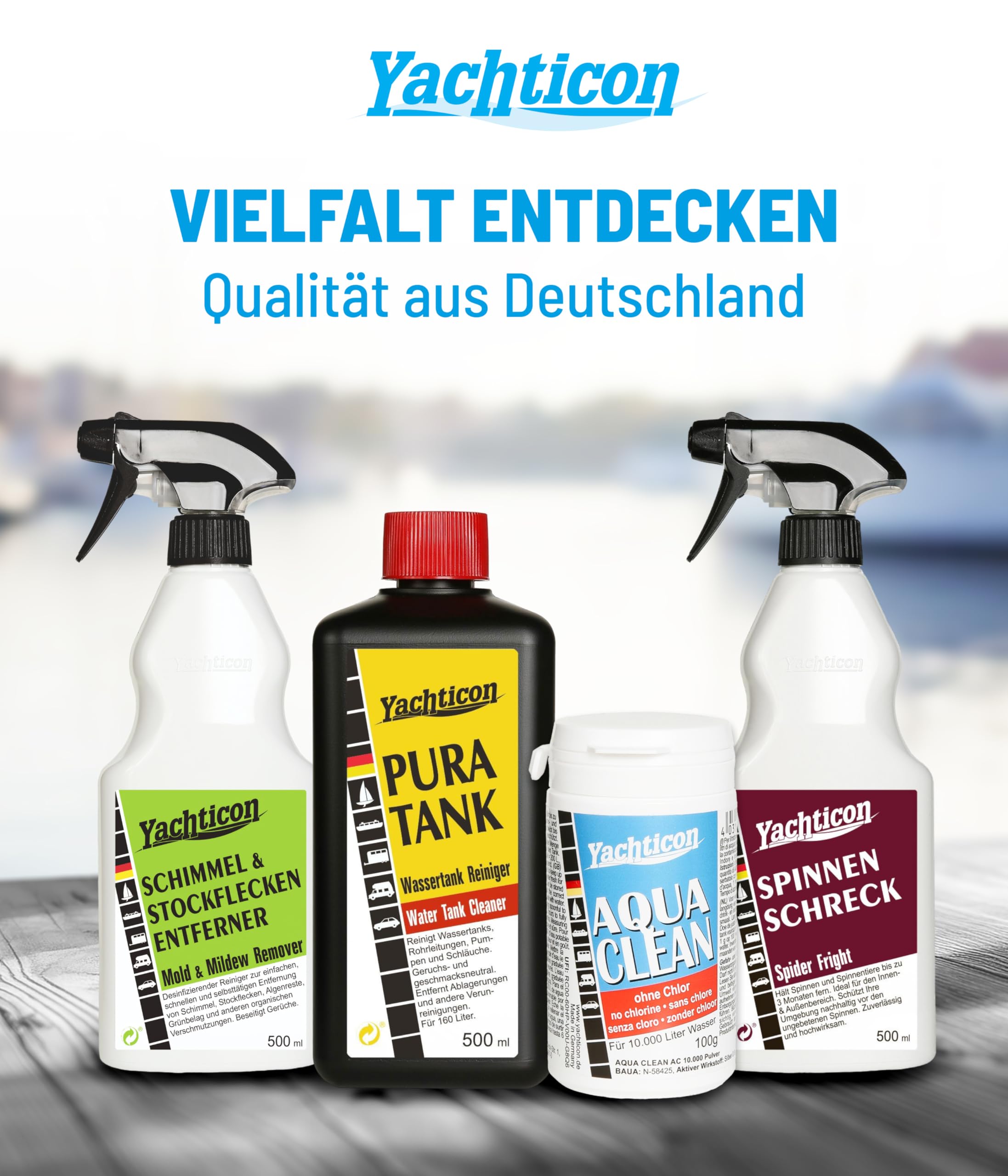 YACHTICON Schimmel & Stockflecken Entferner – Effektive Lösung gegen Flecken und Gerüche auf Boot, Wohnmobil, Zelt, Bad, Polstern, Kunststoff, Textilien