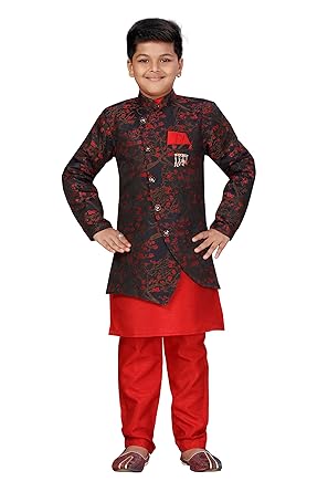 Ahhaaaa Kids Ethnic Wear Silk Kurta Pant with Indo Set for Boys 469