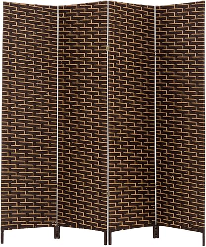 Miniatura 10 de THY Collectibles decorativo no empotrado bambú trenzado 4 Paneles con bisagras Panel de privacidad visualización portátil plegable biombo, Bambú