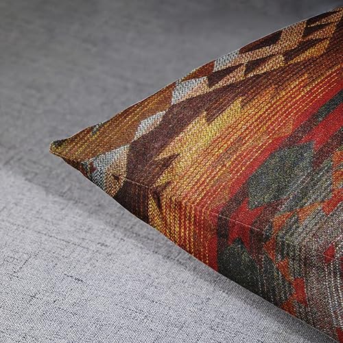 Miniatura 6 de Emvency Juego de 2 fundas de almohada aztecas de 18 x 18 pulgadas, fundas de almohada decorativas Navajo, naranja, rojo, gris, decoración tribal,