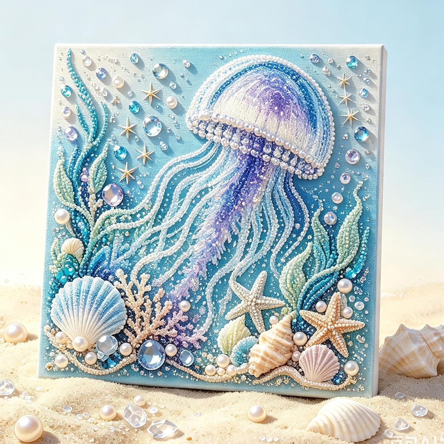 Ocean Theme Pearl Art DIY Kit, Octopus DIY Pearl Painting Kit, Ocean 3D Diamond Art for Adults & Beginners, Sparkling Coastal Wall Decor,Beginner DIY Gift，Jellyfish