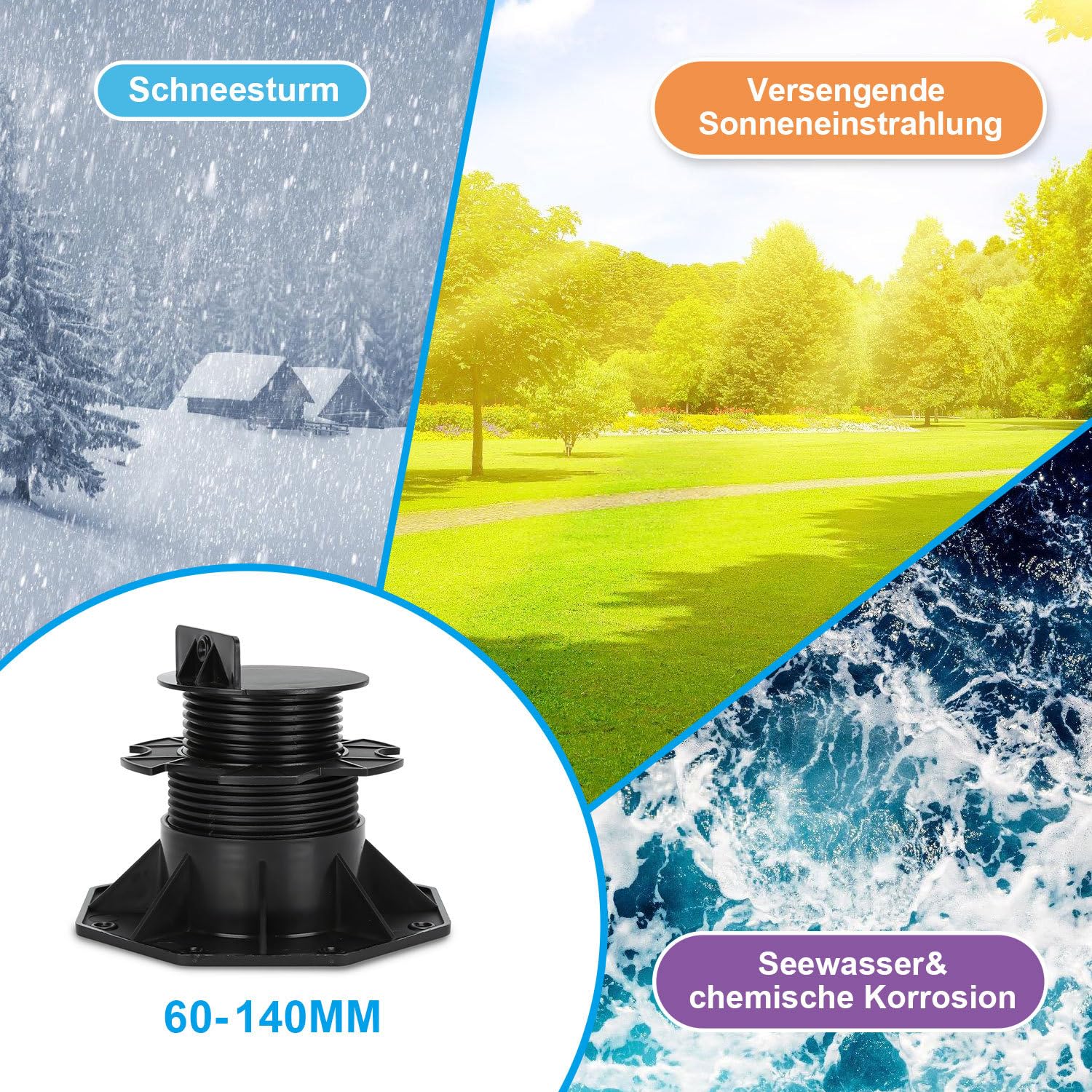 Sonnewelt Łożyska szczękowe z regulacją wysokości 60-140 mm, 10 sztuk łożysk tarasowych