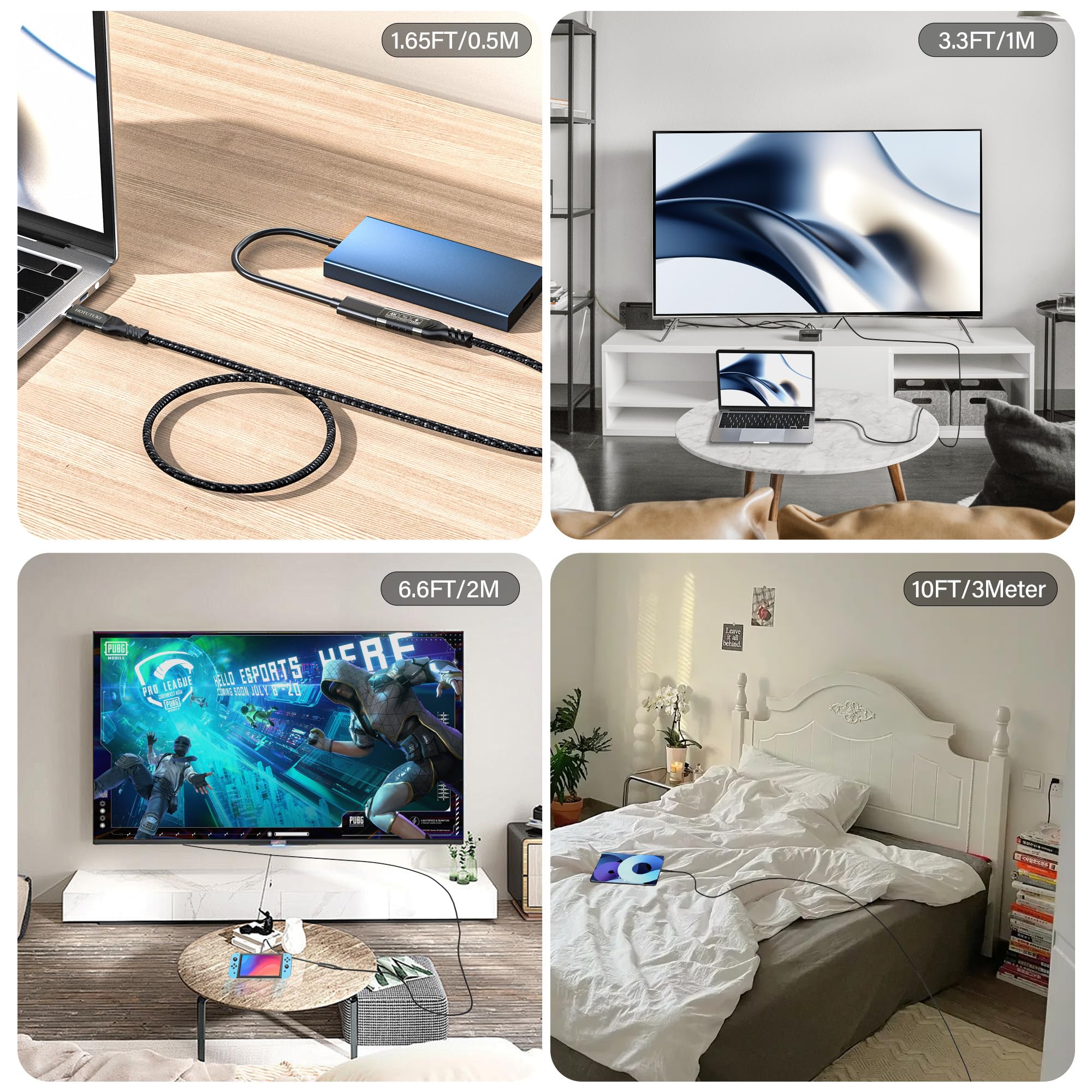 20Gbps USB-C Verlängerung 5m, Typ-C Stecker zu Buchse Extender Kabel, Ultra HD 4K@60Hz, 100W Laden, 20Gbps Datenübertragung