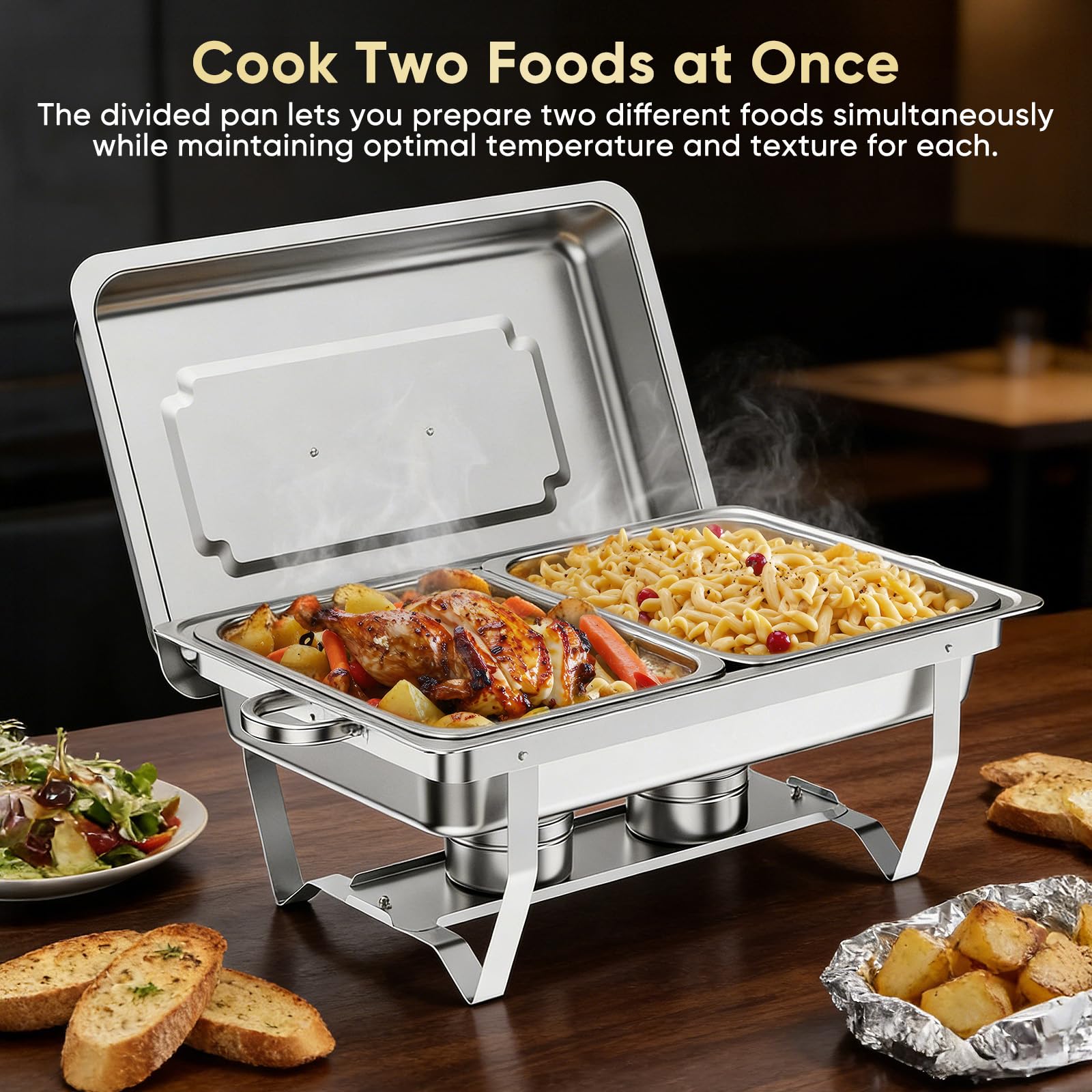 4 Pcs Chafing Dish Speisewärmer Set, 9L Edelstahl Warmhaltebehälter Essen [1/2 GN - Behälter], Wärmebehälter für Speisen mit Deckel & Brennstoffhalter, Speisenwärmer Buffetwärmer für Catering & Party
