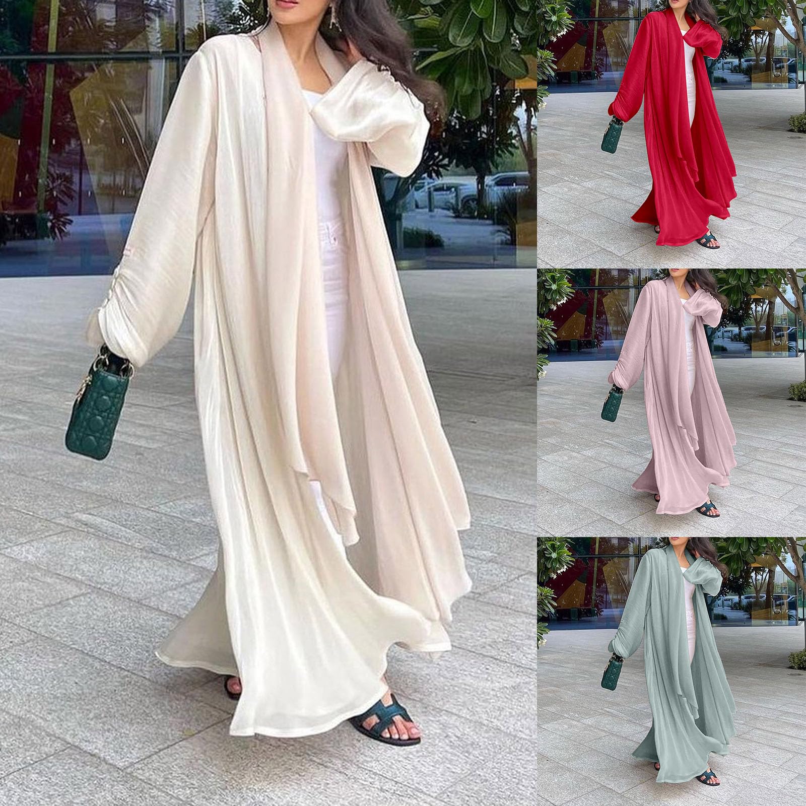 Robes Musulmanes Femme Ouverte Cardigan Islamique Abaya Robes Coton Doux Robe de Musulmane Pleine Longueur Robes de Arabe Moyen-Orient Ramadan Kaftan de Dubaï Vetement De Priere pour Femmes