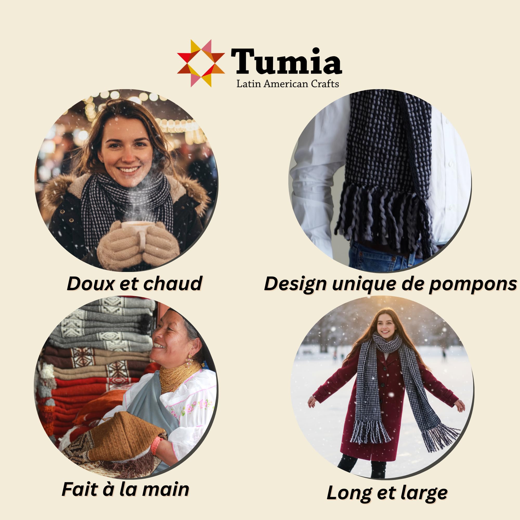 Tumia LAC - Echarpe rayée de Luxe Extra Longue, épaisse - Faite à la Main et Bien Chaude - Unisexe