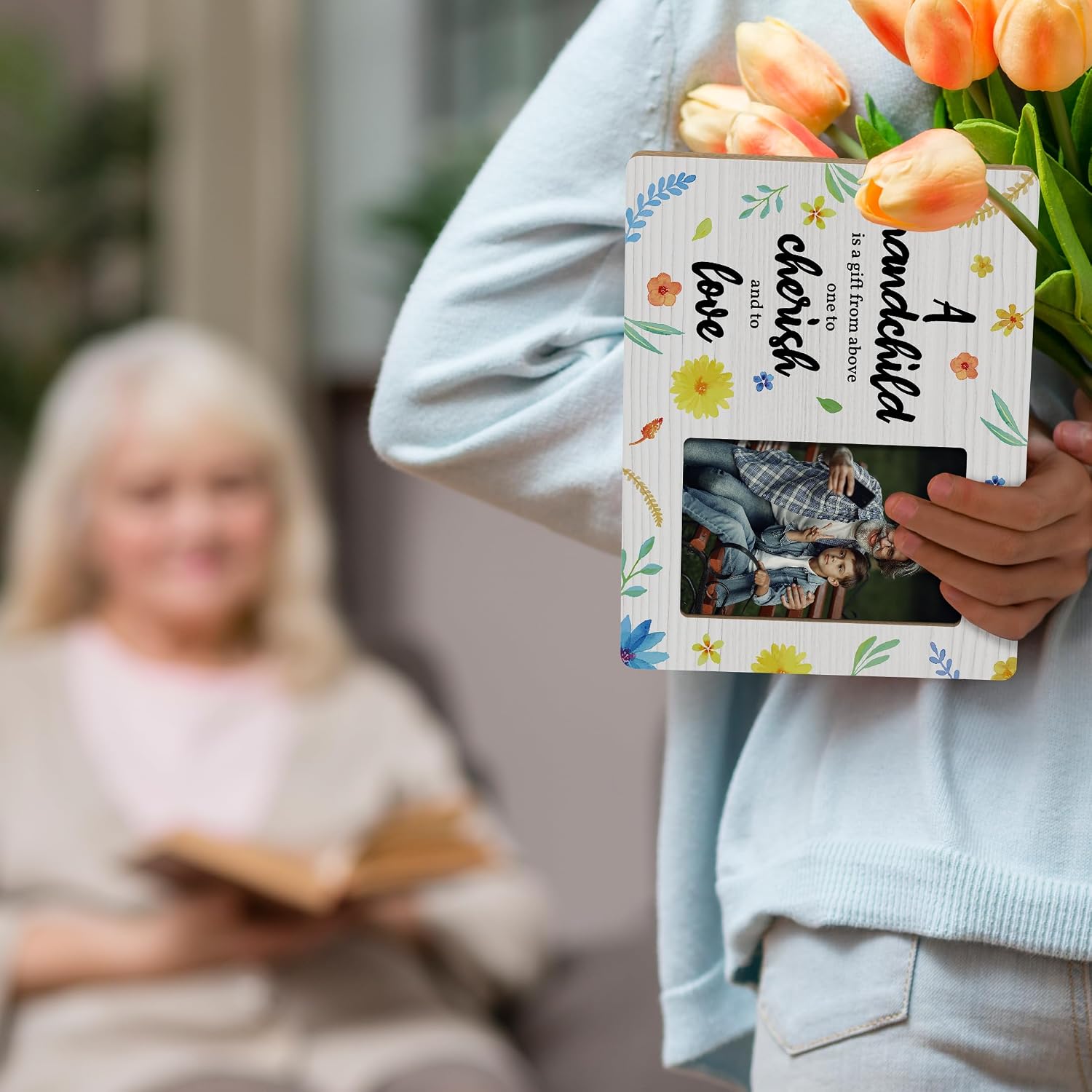 New Grandparent Gifts from Grandchild, Newborn Baby Picture Frame, 4x6 Inch Photo image 2