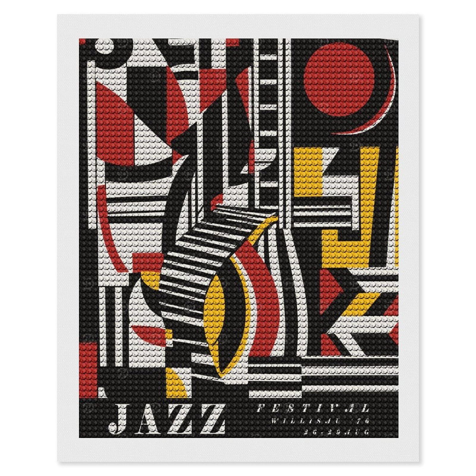 Junmoney Jazz Music Diamond Painting Canvas Kit 16"x20", Leisure Activity, Aesthetic Room Decor, with Tool Kit, DIY, Gift