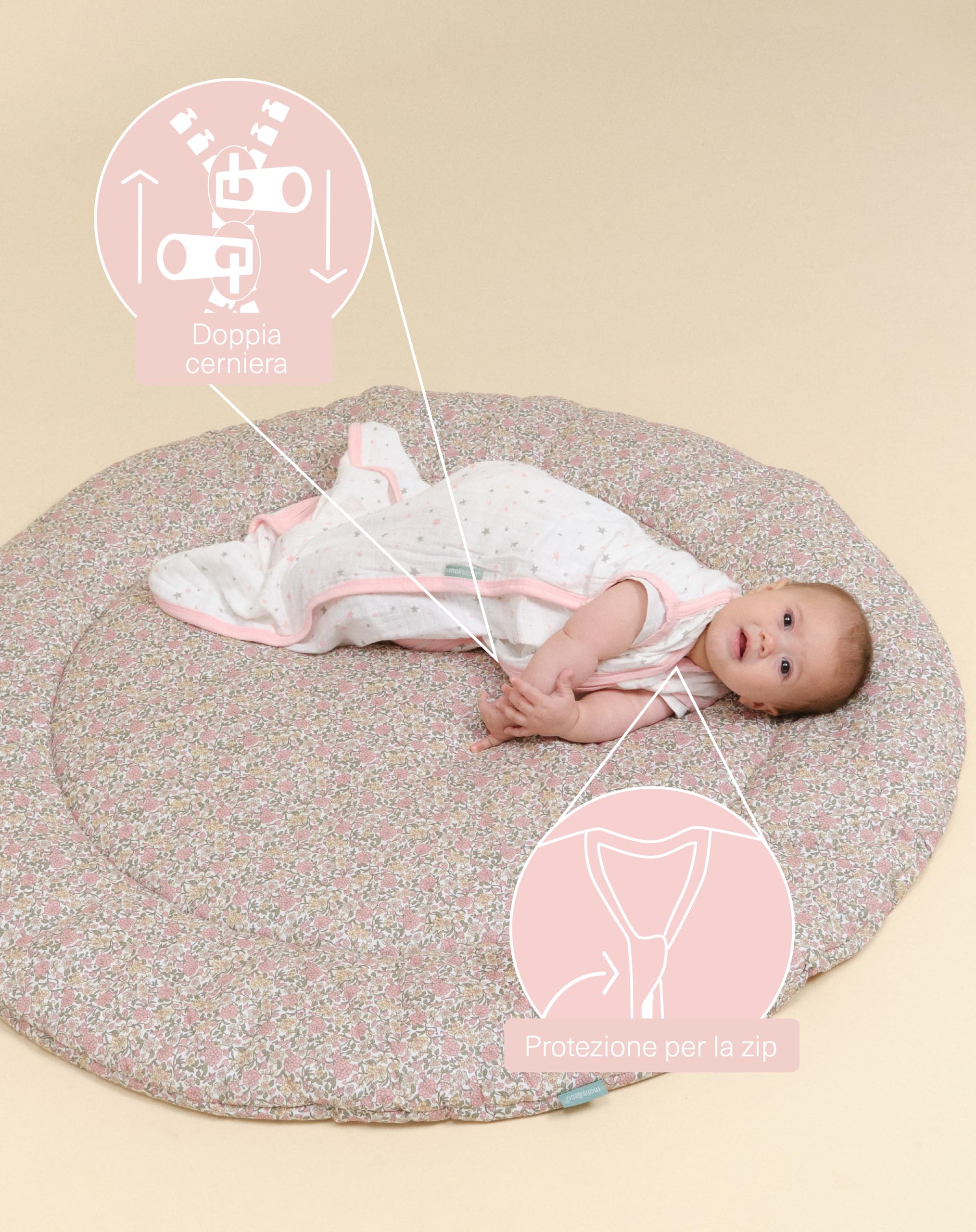 molis&co - Sacco Nanna per Neonate 100% cotone. 0.4 TOG. Da 6 a 18 mesi. Ideale per i Mesi Estivi. Morbidezza e freschezza in un unico strato di tessuto (85 cm - Pink sky)