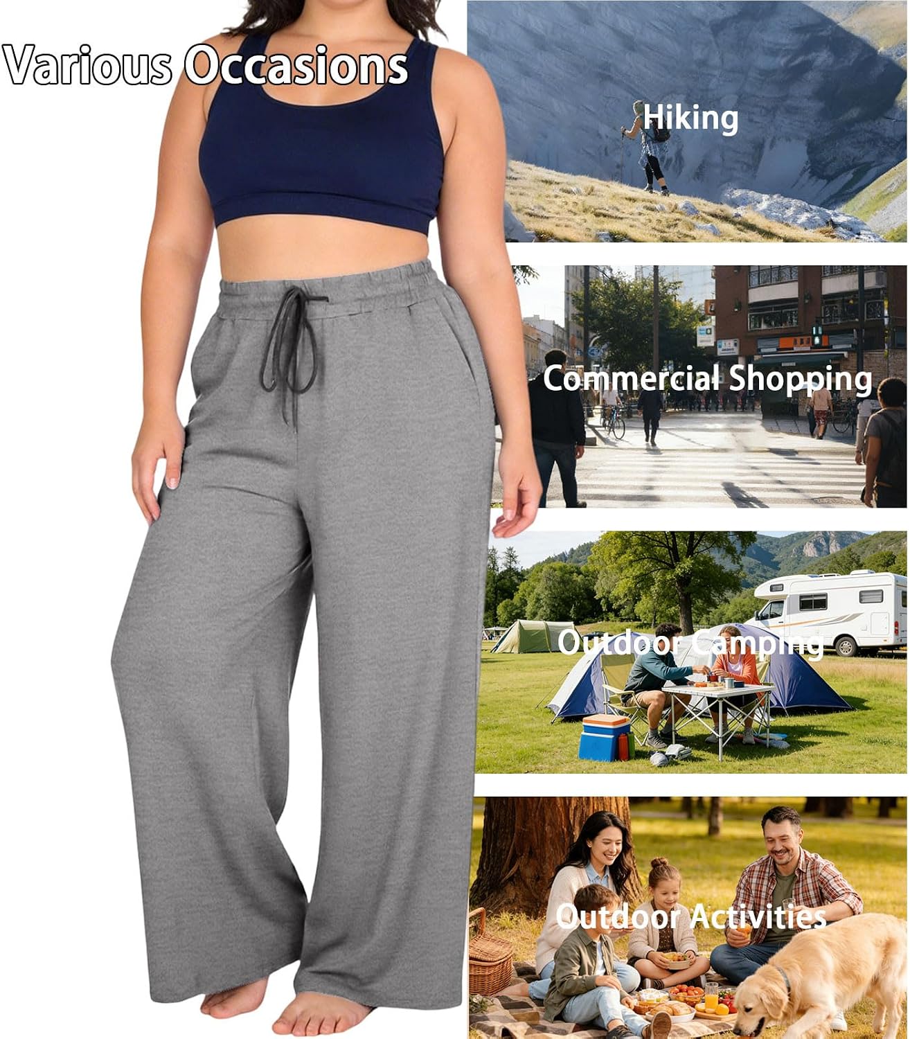 Womens Plus Size Palazzo Pants Wide Leg Drawstring Elastic Waisted Casual Capri Pant Summer Lounge with Pockets