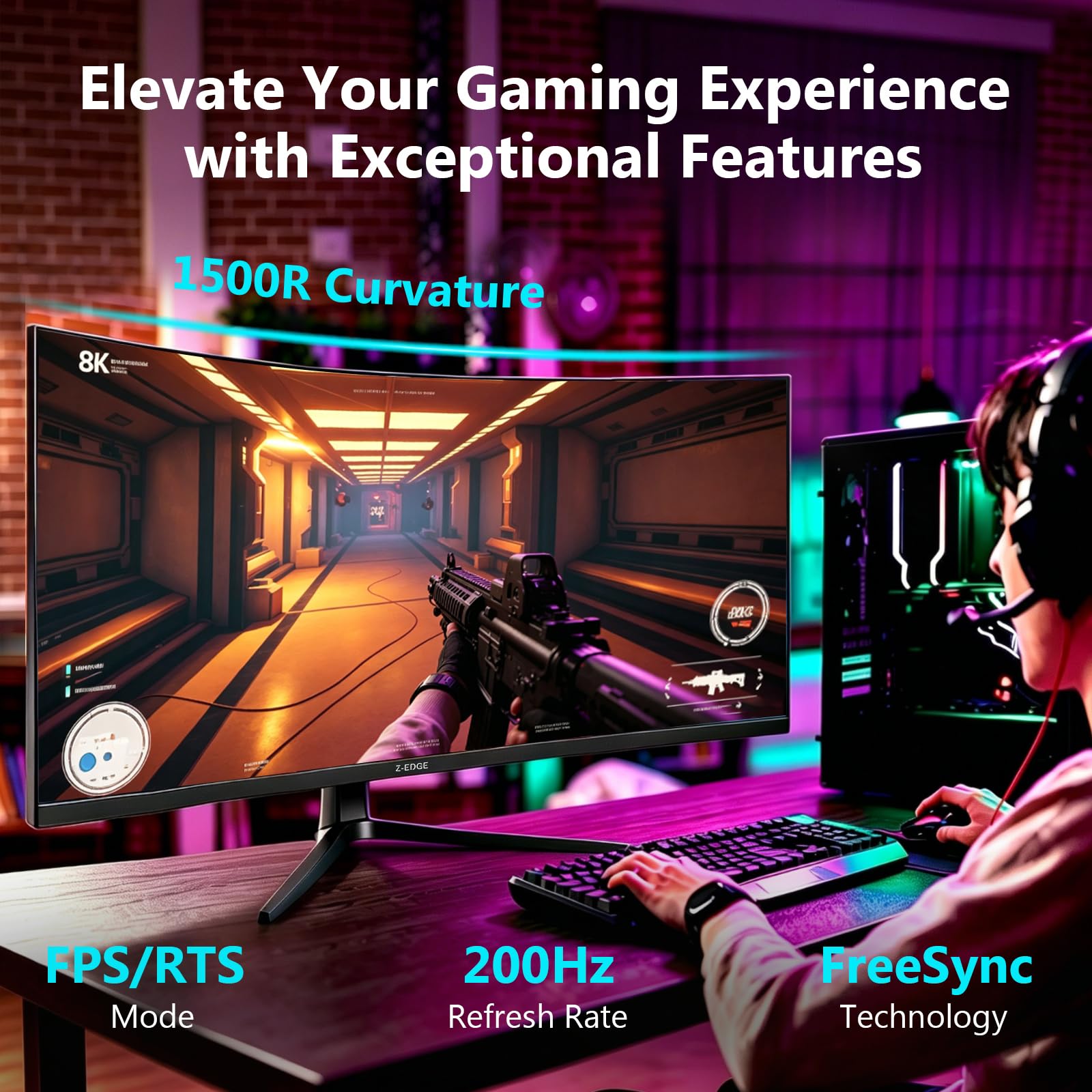 Z‑Edge Monitor Gaming 34 pollici Curvo UWQHD 1440p VA 200 Hz 1 ms FreeSync Nero