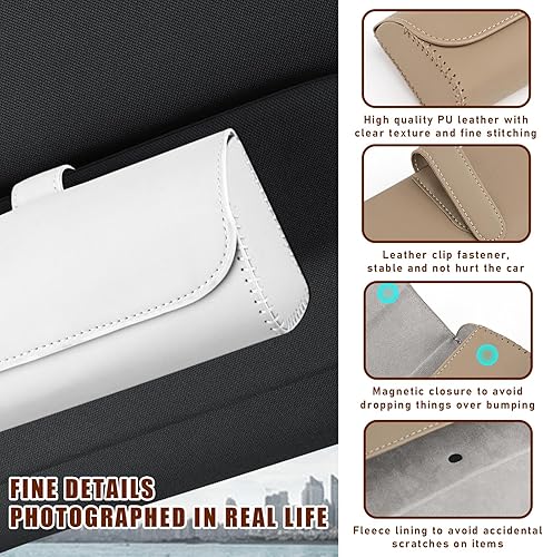 Miniatura 3 de Augeny Soporte para lentes de sol para visera solar de automóvil, estuche de cuero para guardar lentes con cierre magnético oculto, caja