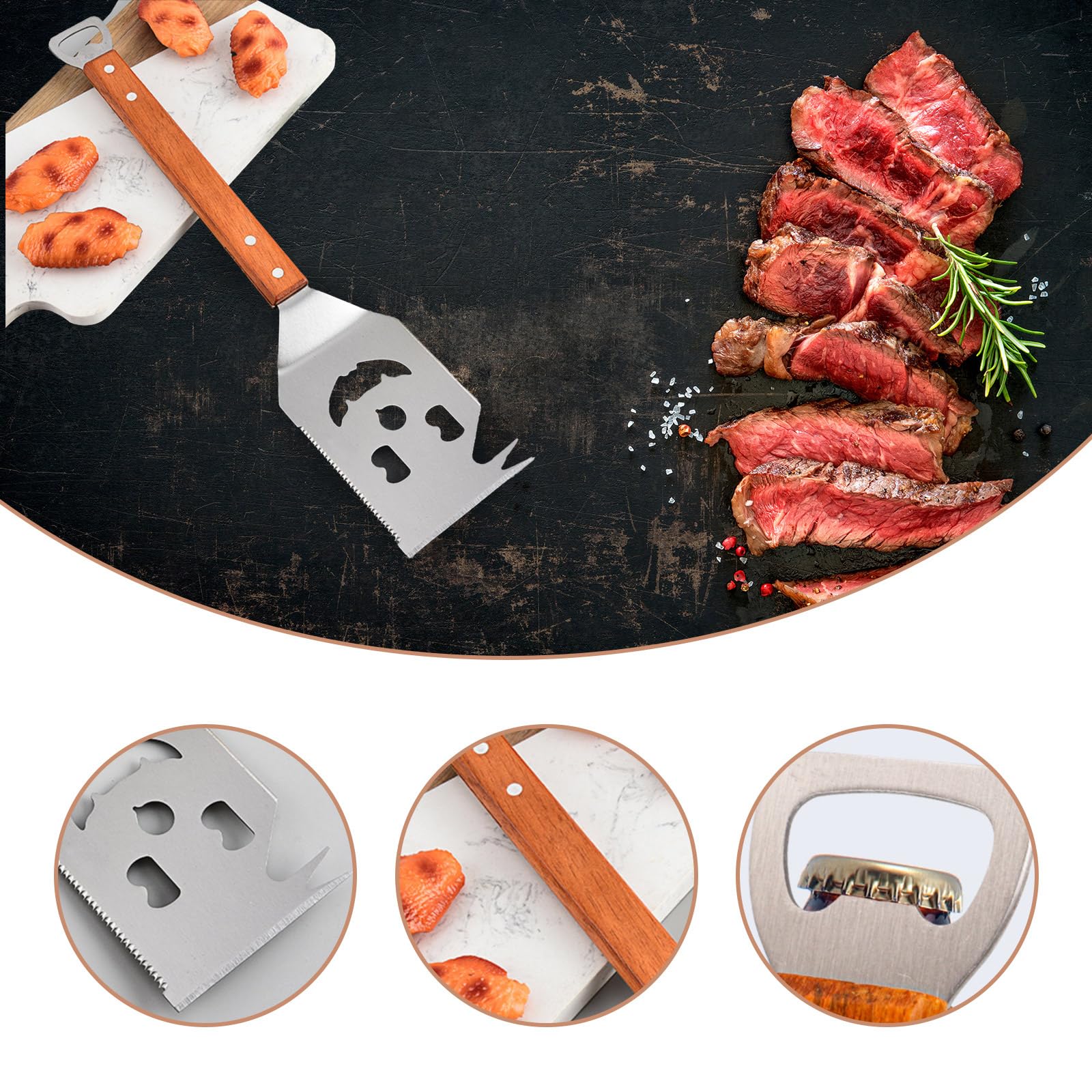 Espátula para parrilla al aire libre, espátula de acero inoxidable resistente para barbacoa, herramienta de parrilla perfecta para barbacoas al aire libre y cocinas de camping