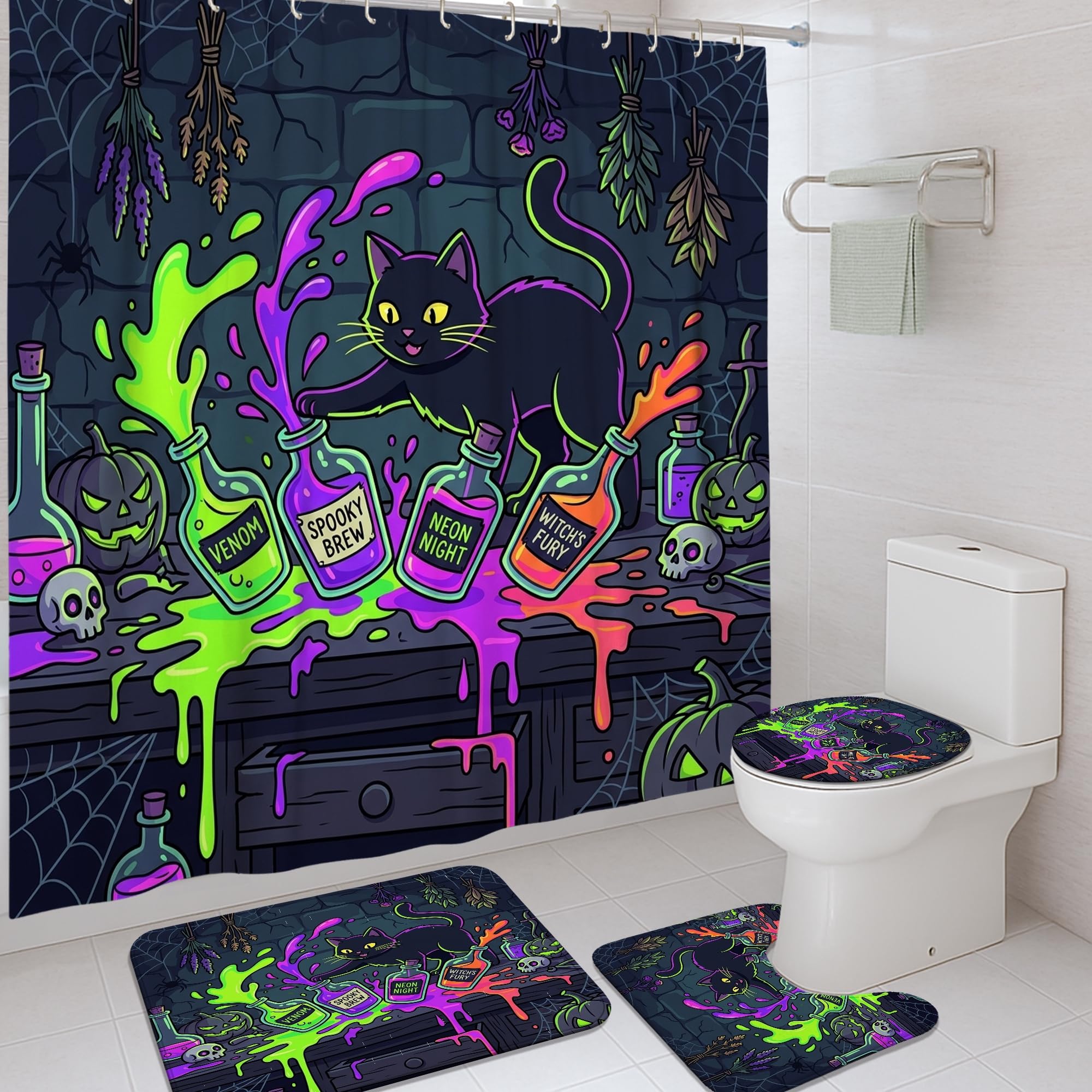 Rideau de douche imperméable en polyester 183x183 cm et son tapis de bain assorti