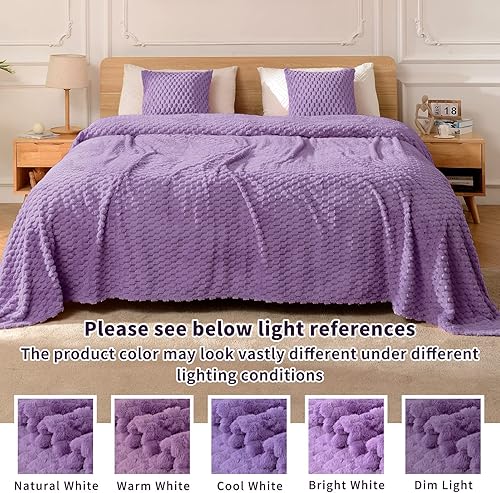 Miniatura 6 de FY FIBER HOUSE Manta de forro polar para sofá, de 10.58 ozm, súper suave, mullida, manta de regazo para sofá de oficina, 50 x 60 pulgadas, lavanda