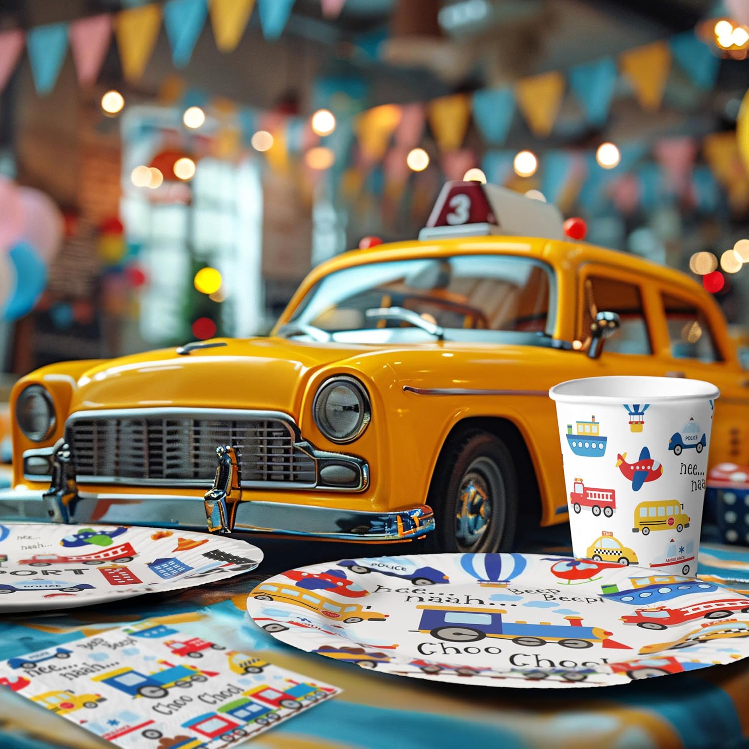Transportation Party Supplies - Theme Birthday Party Tableware Set with Plates, Napkins, and Forks - Image 7