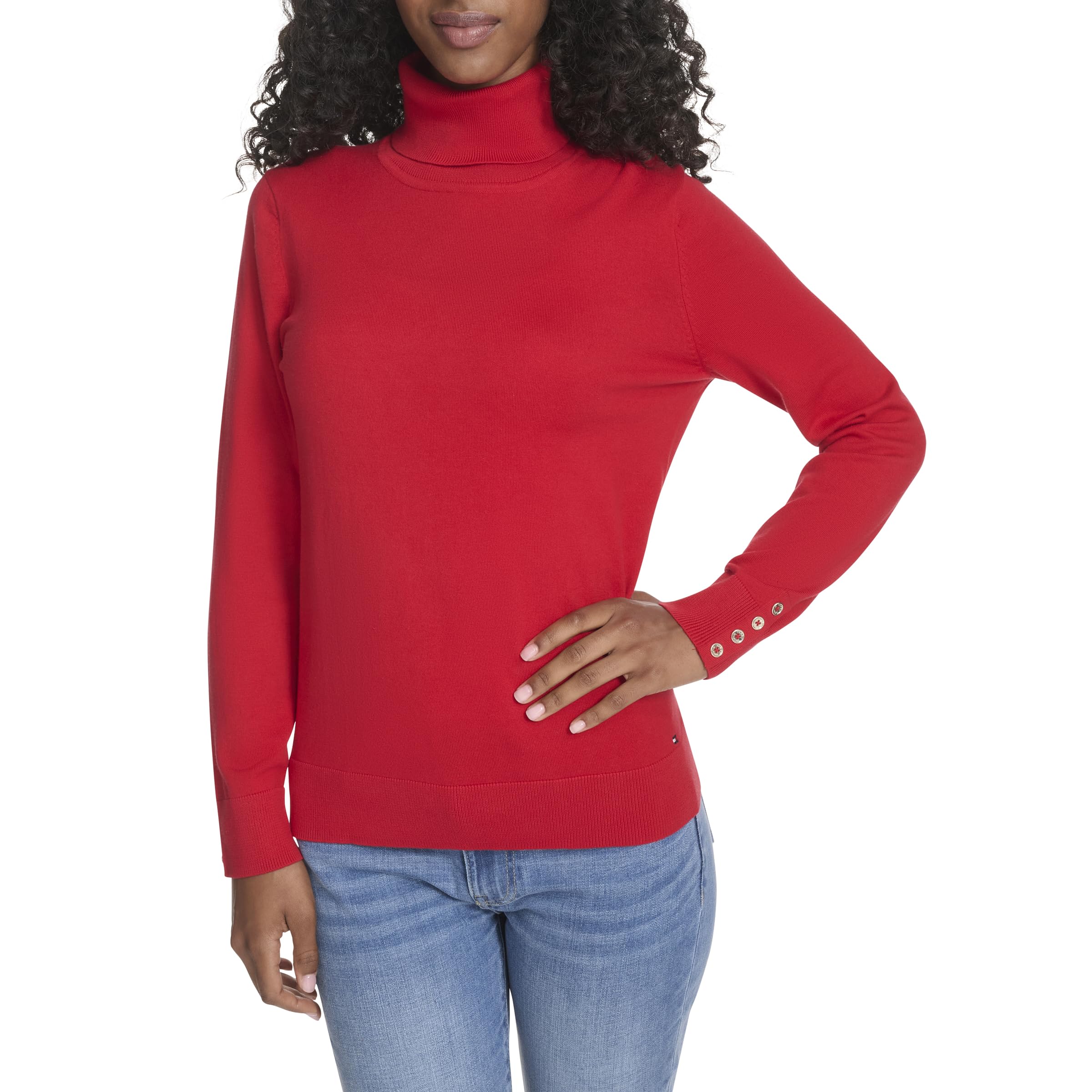 Tommy Hilfiger Women's Scarlet Cotton Lightweight Turtleneck Sweater, M