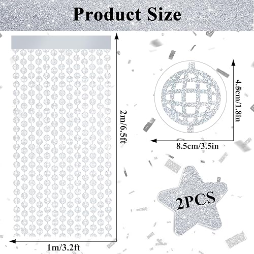 Miniatura 2 de Paquete de 2 cortinas de flecos metálicos de bola de discoteca de 3.2 x 6.5 pies, cortinas de oropel Groovy, serpentinas, accesorios de fondo para