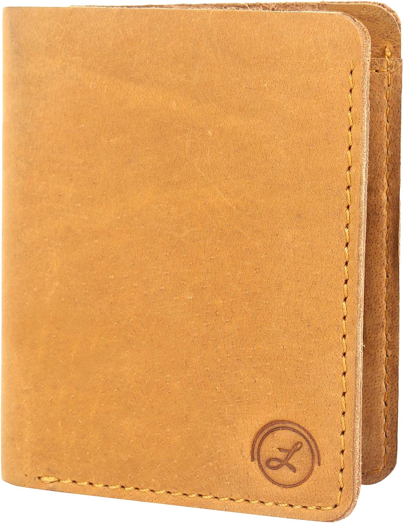 LIMERENCE Premium Handmade Full Grain RFID Blocking Genuine Hunter Leather Bifold Wallet for Men-Saffron Yellow