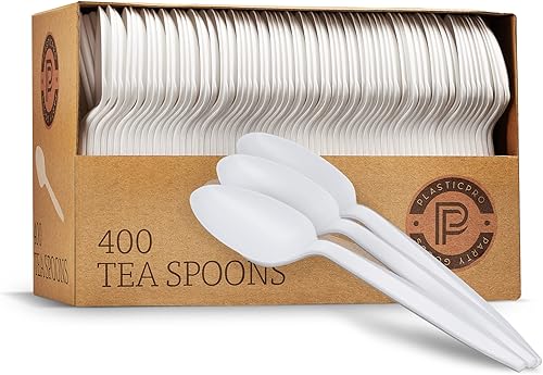 Plasticpro Cubiertos 400 cucharas de té desechables blancas de peso medio Cucharas de té,Forks,Cuchillos,Cucharas de sopa