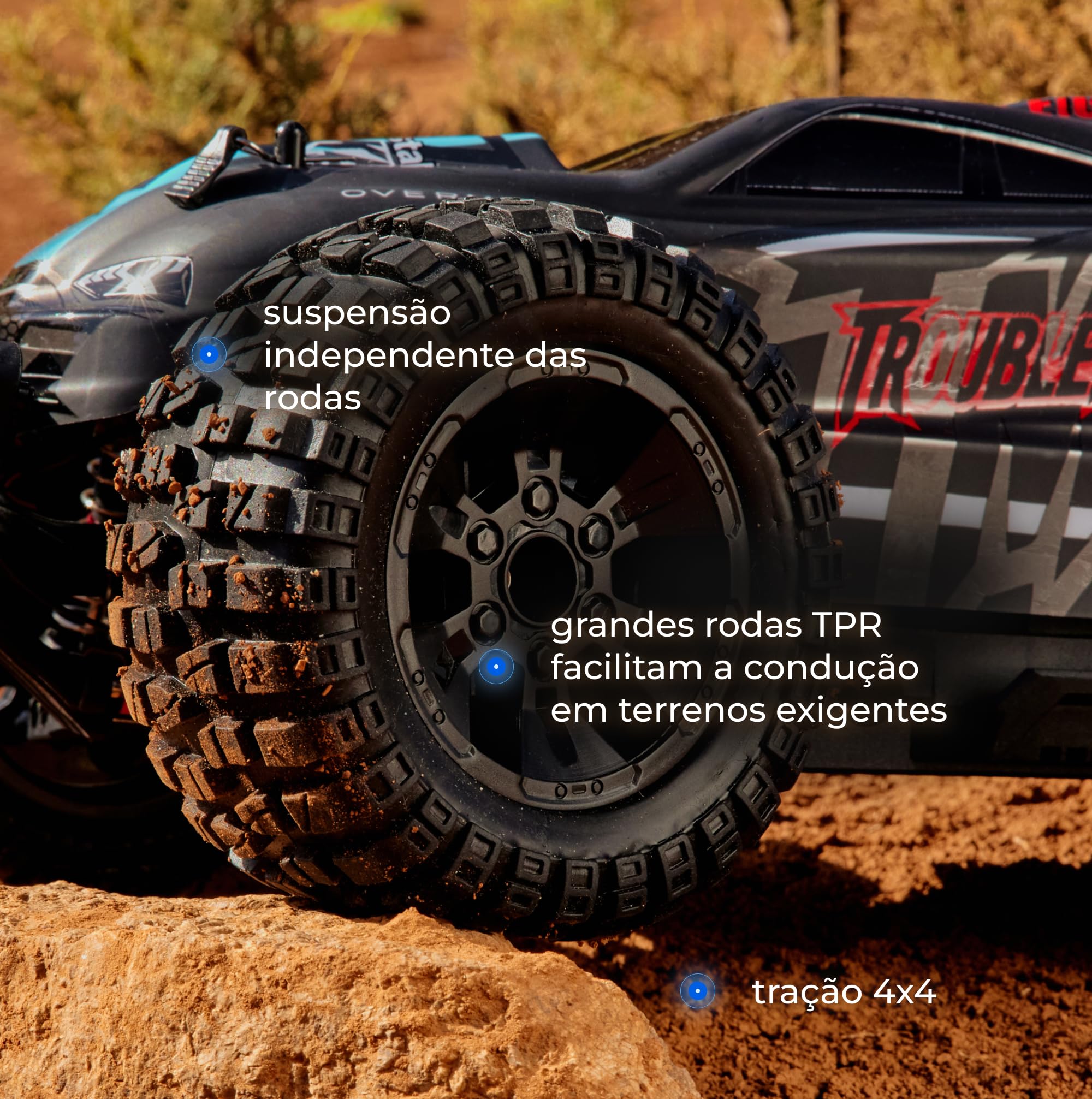 Overmax X- Stable zdalnie sterowany samochód 4WD 1:10 Offroad, 35 km/h 2,4 GHz RC Monster Truck 40 min, z 2 akumulatorami, metalowym napędem, tłumikiem oleju, LED, dla dzieci 8+ i dorosłych zasięg 100