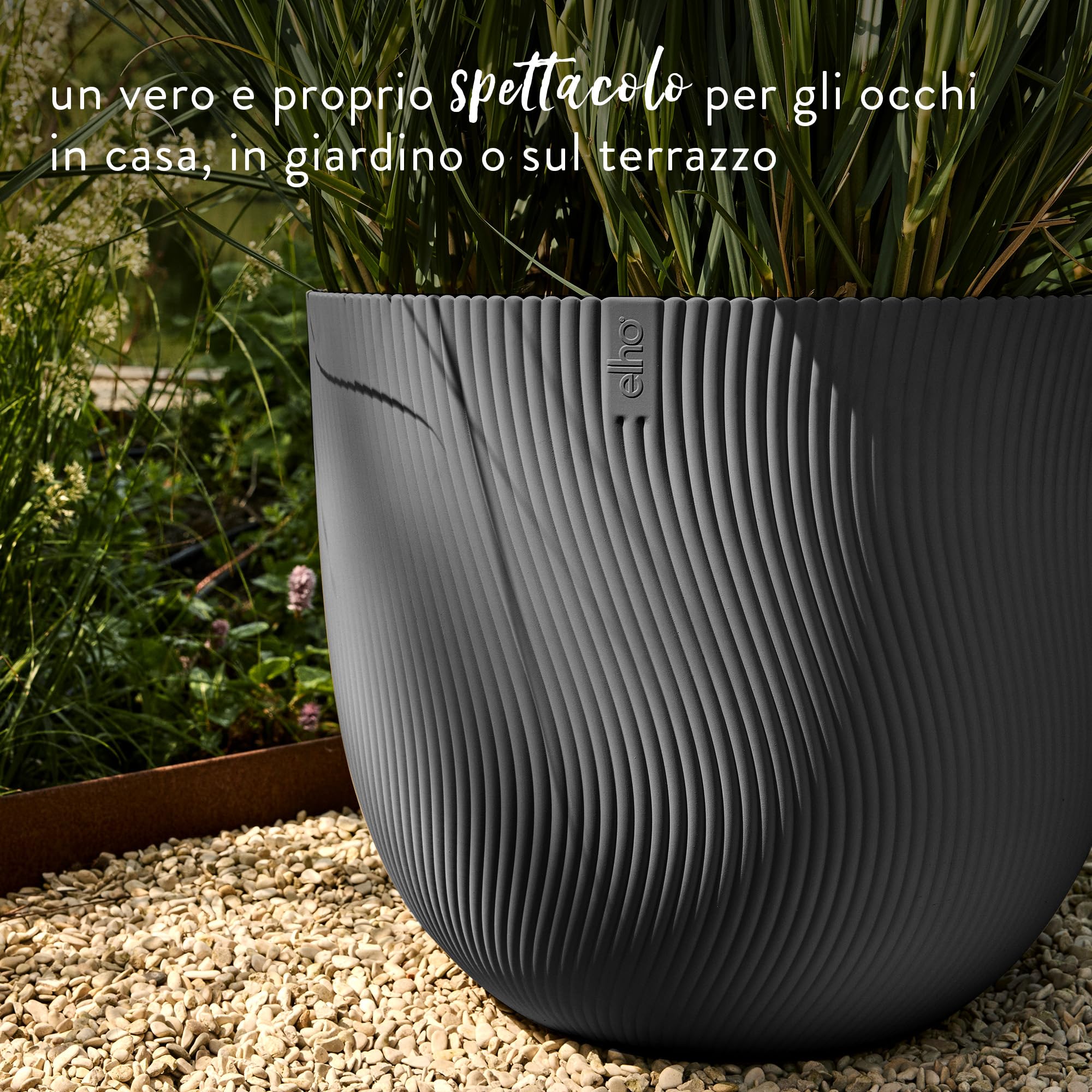 Elho Sereh Round 60 - Grande Vaso per Interno e esterno - 100% Plastica Riciclata - Ø 59 x H 50.6 cm - Anthracite