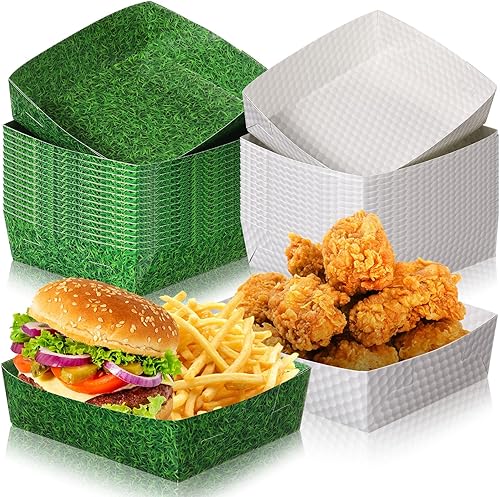 Teling Paquete de 36 suministros de fiesta de golf de 5 libras, bandejas grandes de papel de golf, botes de comida, platos de golf desechables,