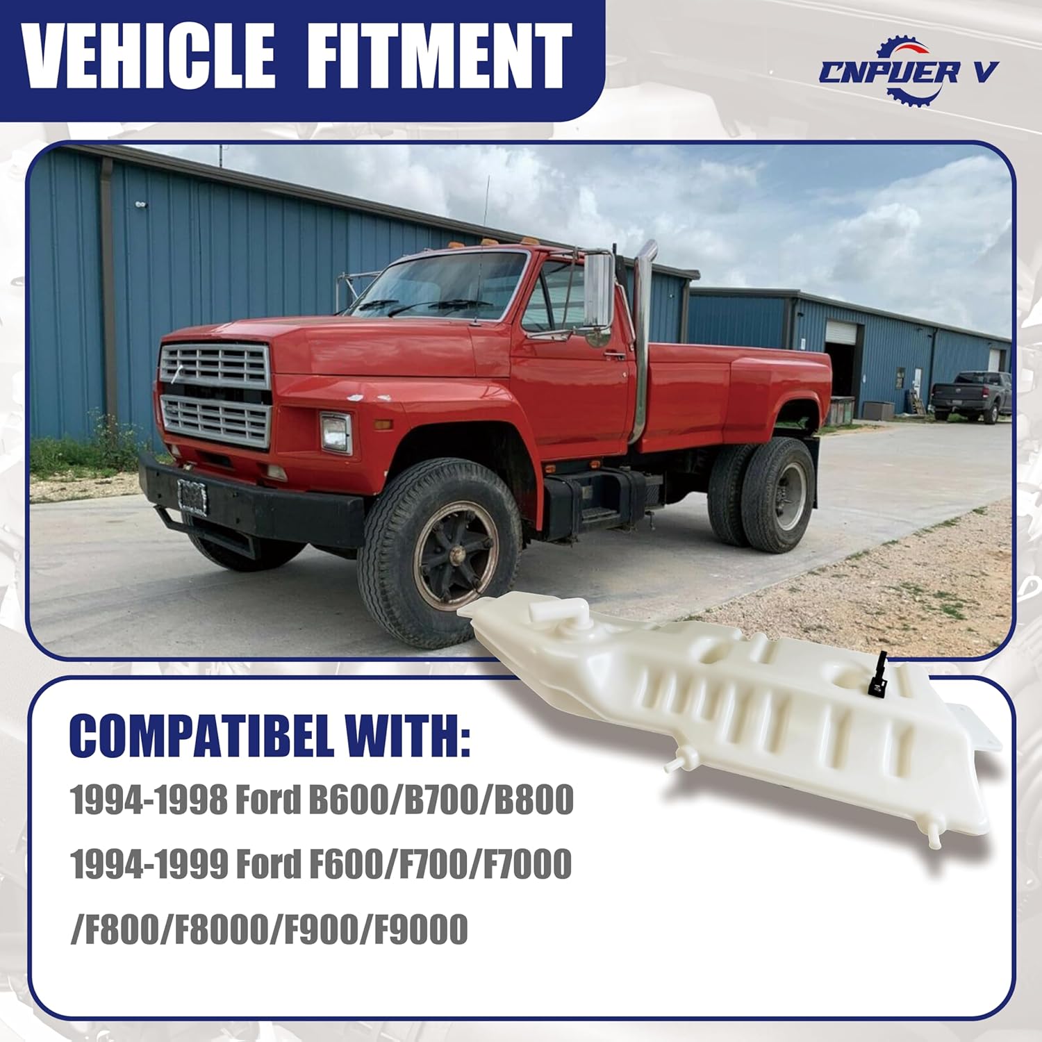 F5HZ8A080AA Coolant Overflow Reservoir Tank & Cap - Heavy-Duty Direct Fit for 1994-1999 Ford F600 F700 F800 F900 B600 B700 B800 - Replaces F5HZ8A080AA