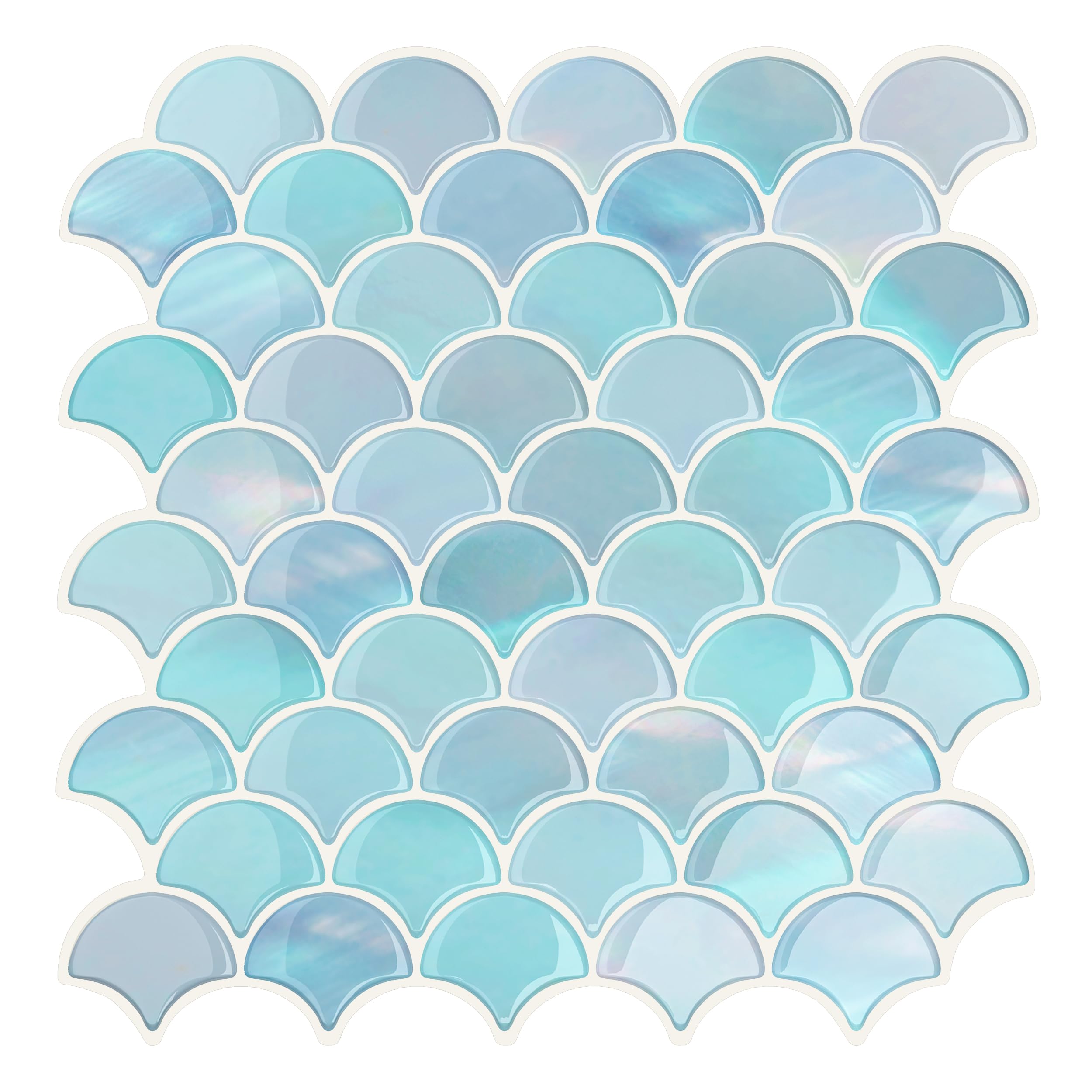 VEELIKE Piastrelle in ceramica iridescenti, con squame di pesce blu iridescente, per piastrelle da parete della cucina, stacca e attacca, impermeabili, 12 fogli autoadesivi in ceramica per bagno, 30,5
