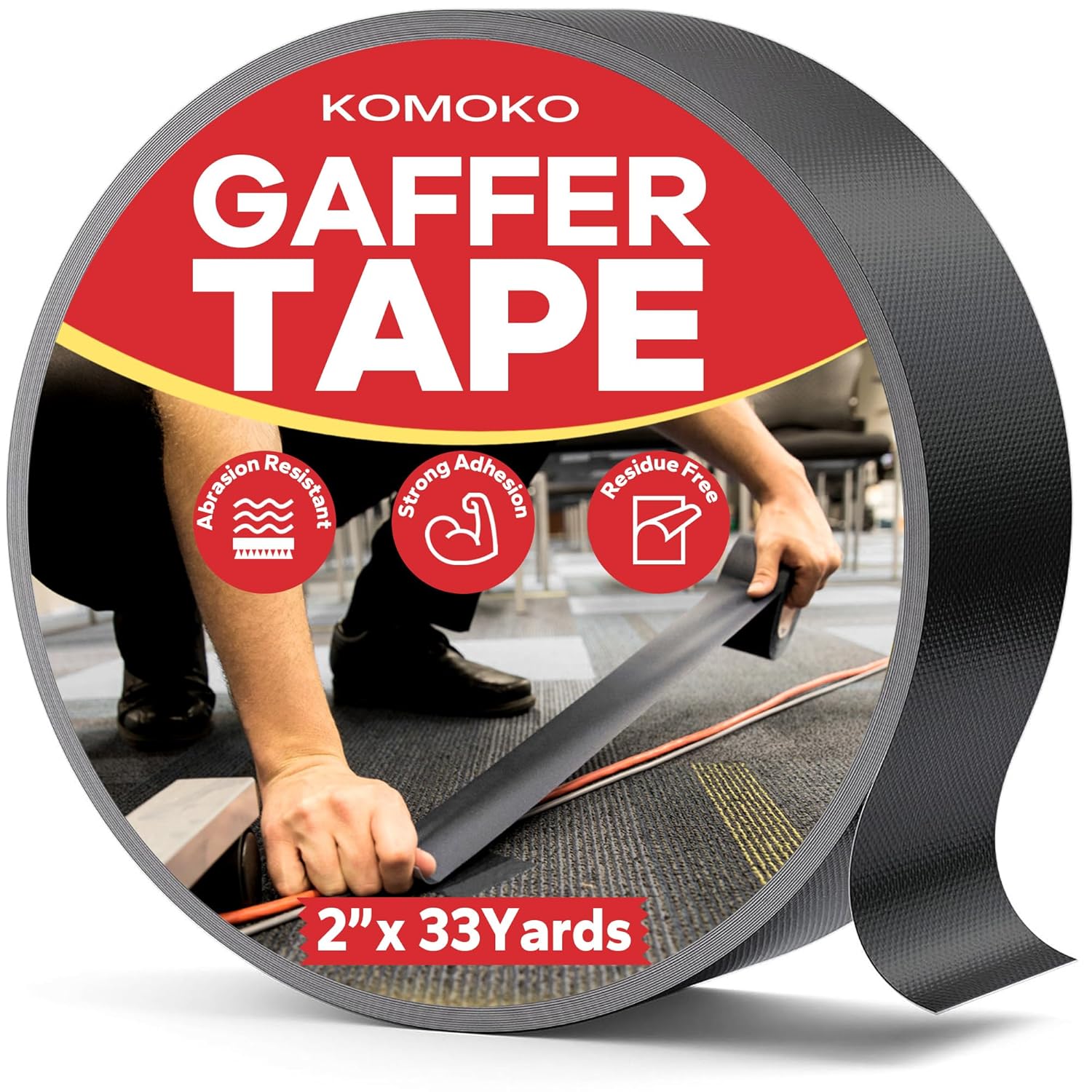 Komoko Gaffers Tape (2 Inch * 33 Yards) Gaff Tape, Black