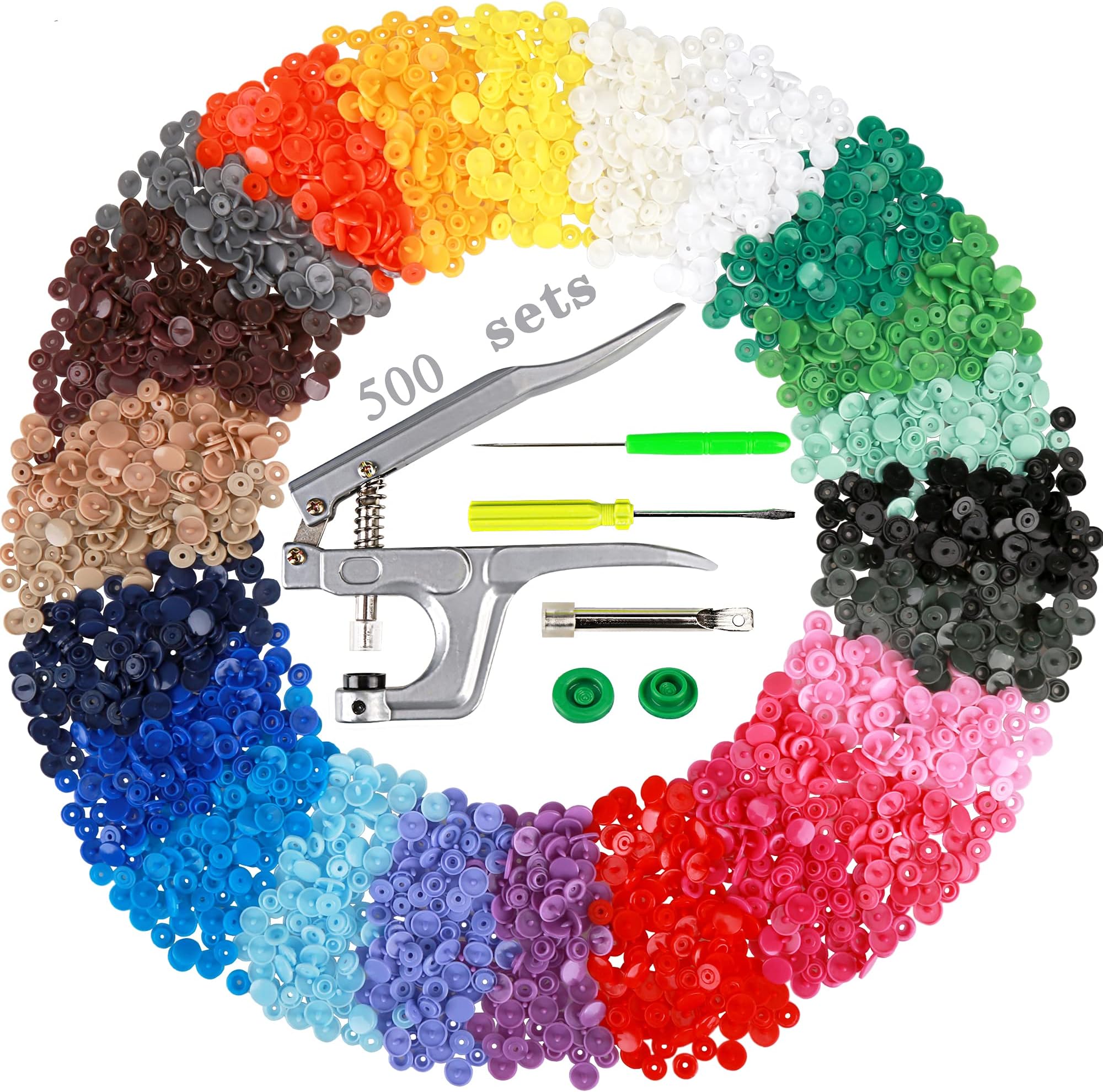 Efivs Arts Snaps for Sewing, 500 Sets Snap Buttons with Plastic Snap Press Pliers Set Snaps Starter Kit for Fabric and Crafting Gift Christmas DIY Crafts (25 Colors)