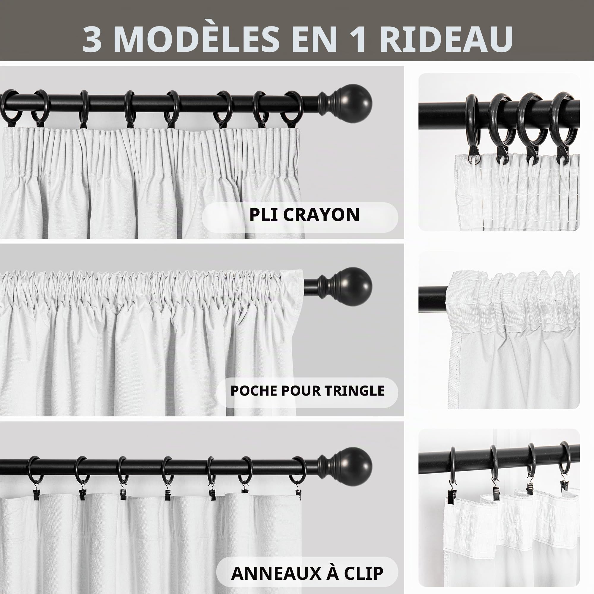 MYSKY HOME Rideaux Thermiques Rideau Occultant Salon Décoration Phonique Anti Bruit Galon sans Percage pour Salon Chambre Fille Maison, Blanc, L 140 x H 245 cm, 2 Pièces