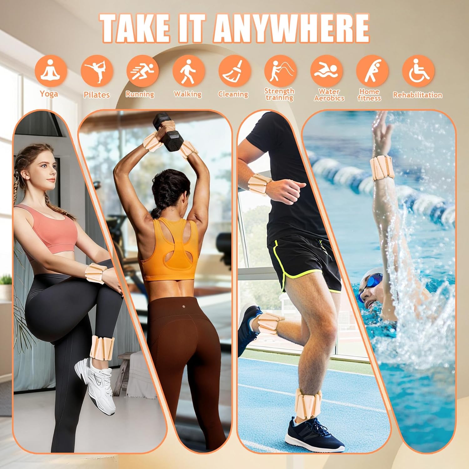 BECOJADDE Ankle Weights for Women Wrist Weights Set of 2 (1 lb/2 lb Each) Adjustable Arm Leg Weight for Womens Men Suitable for Walking Swimming Running Pilates Yoga Gym