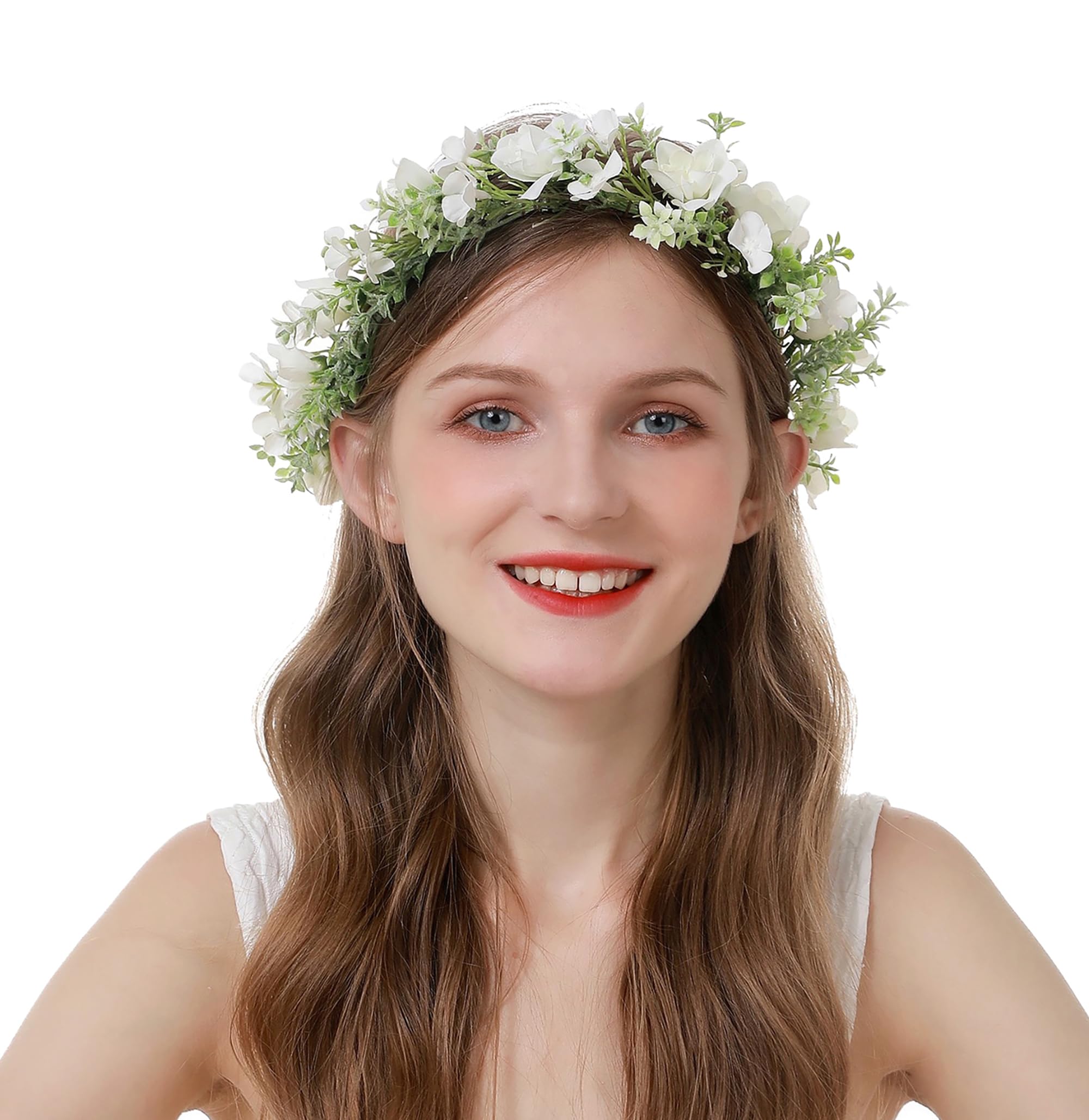 Brikuinr Flower Halo Floral Crown Wreath Flower Headband Hair Wreath Floral Headpiece Boho with Ribbon Wedding Party Festival - Image 2