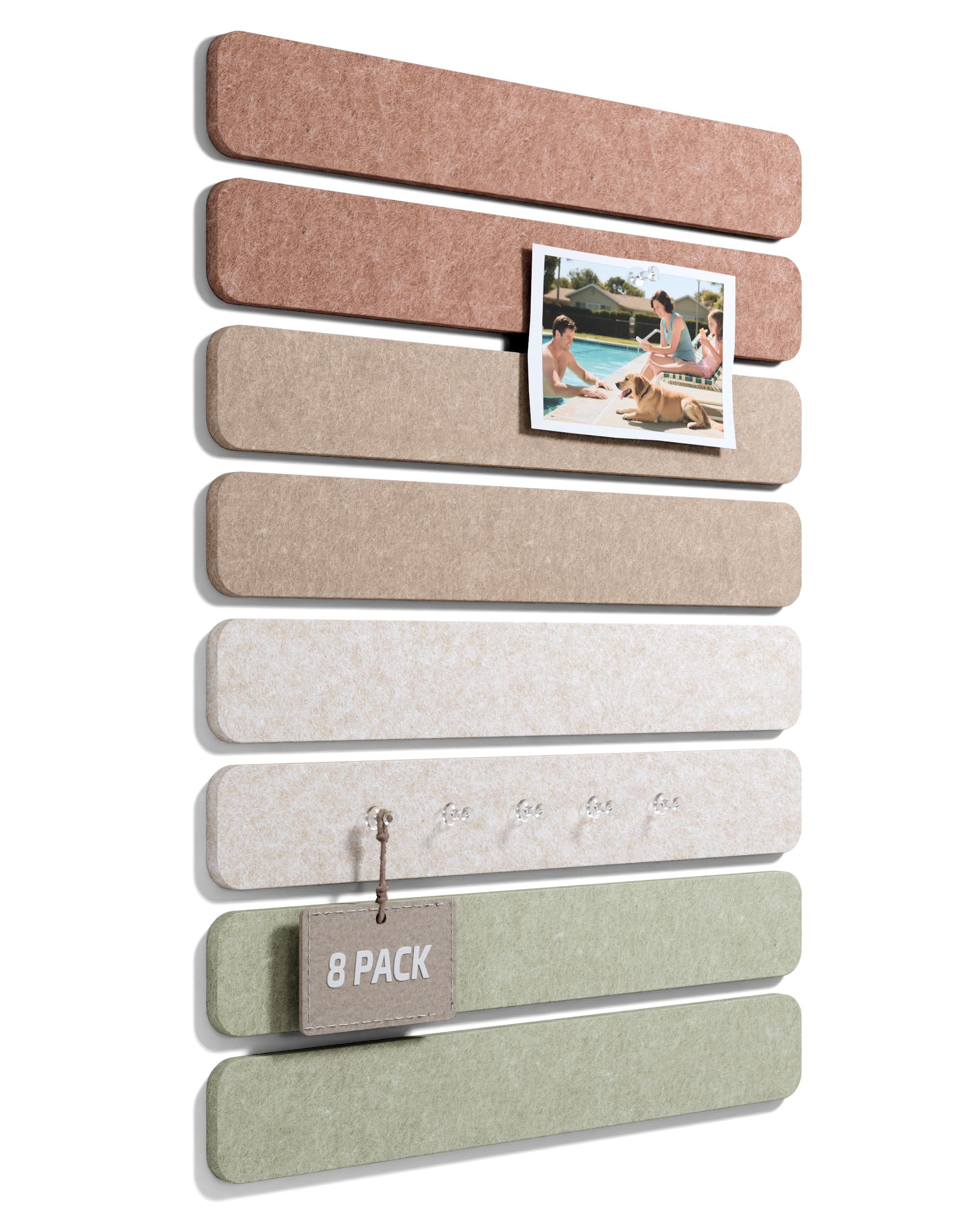 Fluxynara 코르크 보드 대체 펠트 스트립 보드 8팩 33 x 5.1cm(13 x 2인치), 푸시 핀 50개가 있는 사무실 핀 보드, 침실 문 및 홈 오피스용 접착제 설치 (보헤미안)