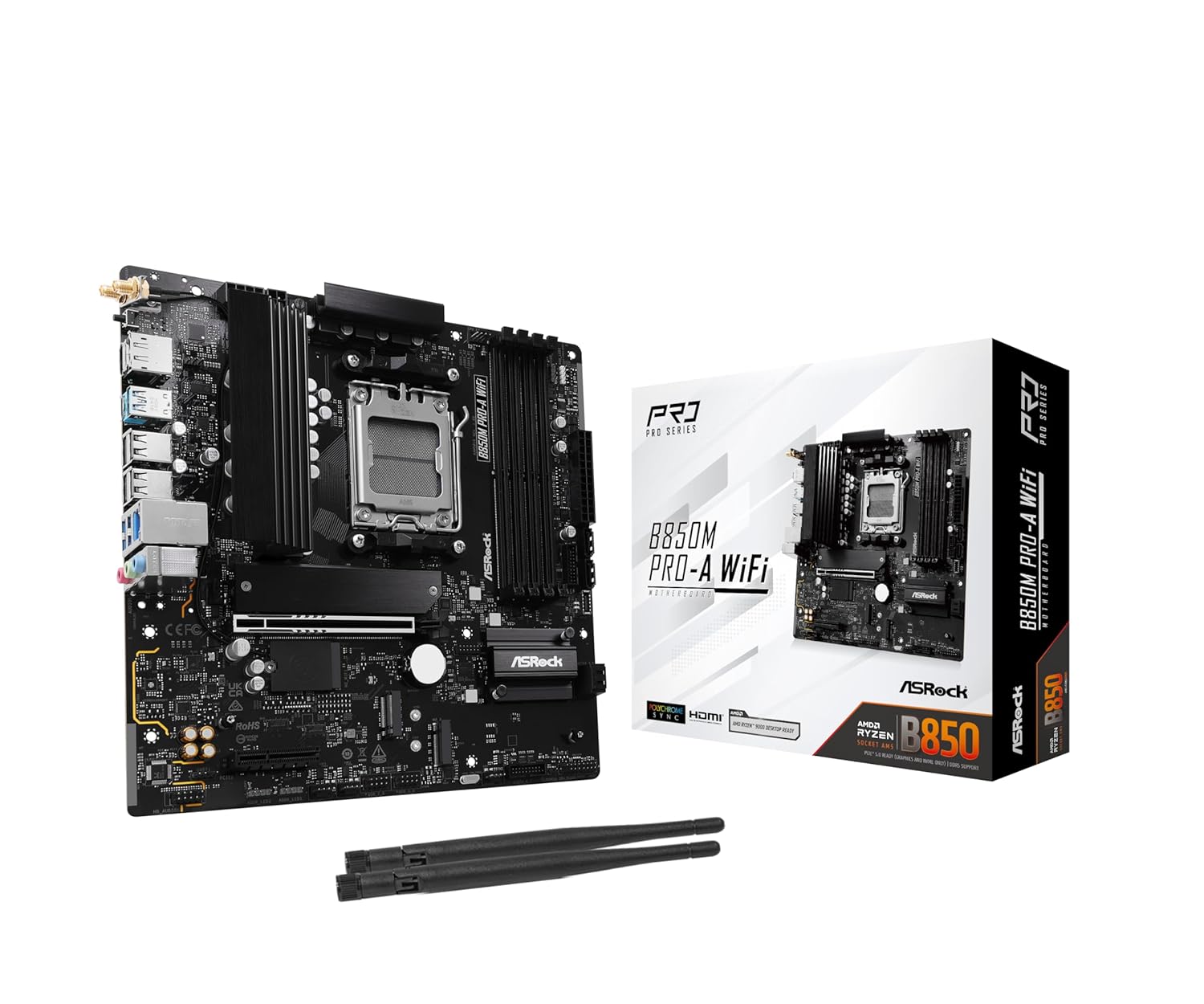ASRock AMD B850M Pro A WiFi 6E Socket AM5 Ryzen DDR5 8000 MHz 256GB Micro ATX Motherboard M.2 SATA3 6.0 Gb/s PCIe 5.0 B850