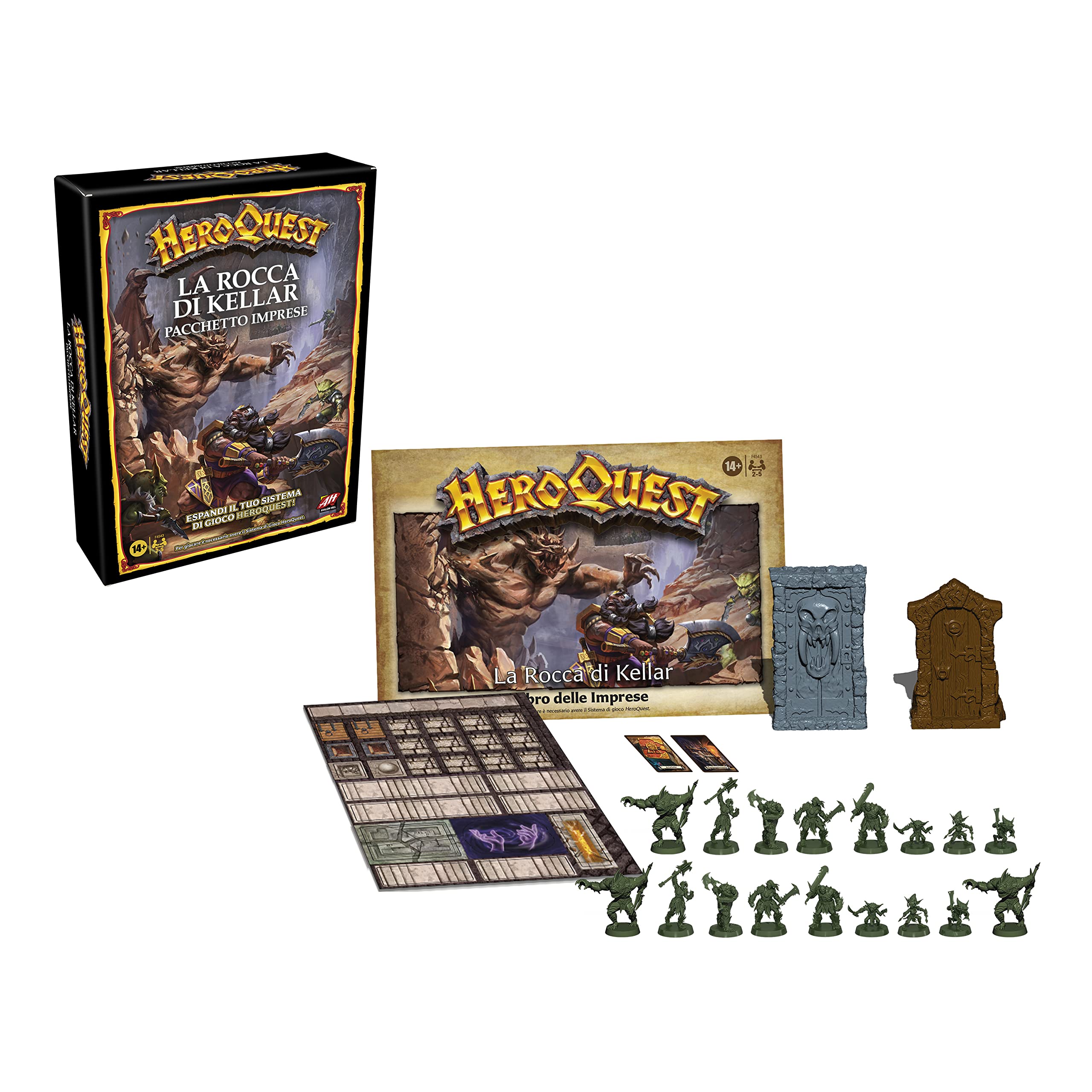 Avalon Hill, HeroQuest La Rocca di Kellar, Pack delle Imprese, Gioco di Avventura Fantasy in Stile Dungeon Crawler, per giocare è necessario avere il Sistema di Gioco Base HeroQuest, 5 giocatori