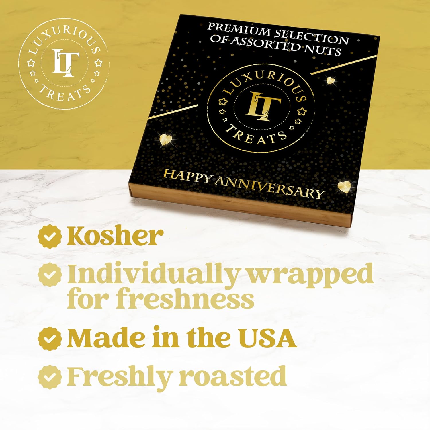 Anniversary Gourmet Nut Gift Basket for Couples – 1 LB Box Freshly Sealed 6 Variety Healthy Snack Tray, Elegant Ready to Give Gift Box for Couples, Husband, Wife, Parents