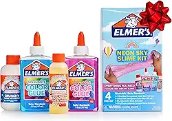 Elmer's Kit de geleca Neon Sky, suprimentos de geleca incluem cola líquida de cor transparente, ativador de geleca crocante, ativador de geleca de limão cereja, 4 unidades