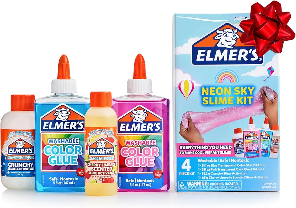 Elmer's Kit de geleca Neon Sky, suprimentos de geleca incluem cola líquida de cor transparente, ativador de geleca crocante, ativador de geleca de limão cereja, 4 unidades
