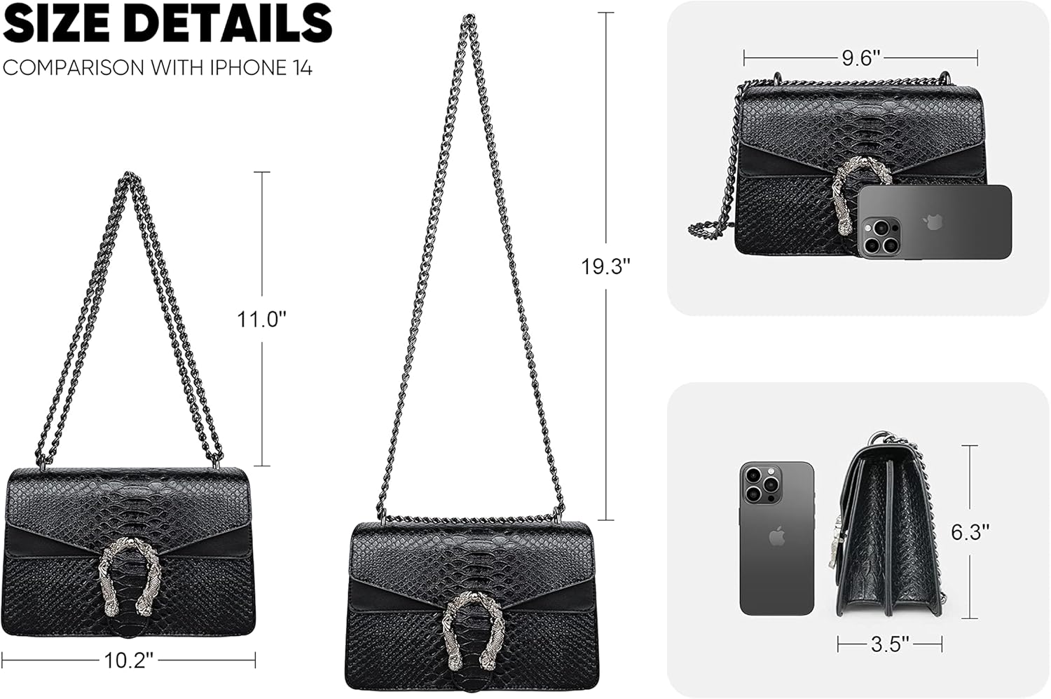 Bolso Cierre Serpiente Cartera Mujer Piel Serpiente Gris