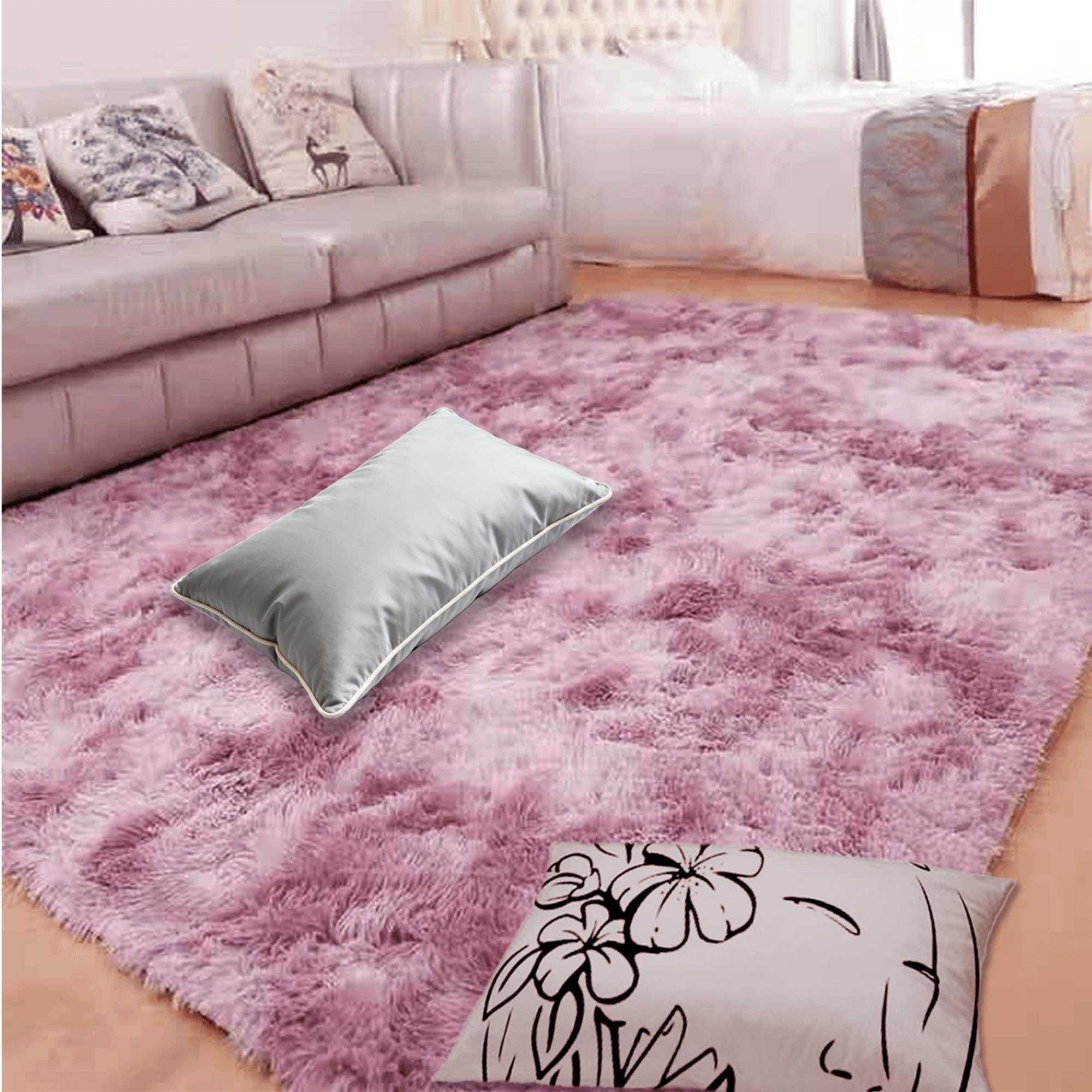 Tapis Salon Moelleux 170x190 Rose Pourpre Facile à Nettoyer en Machine