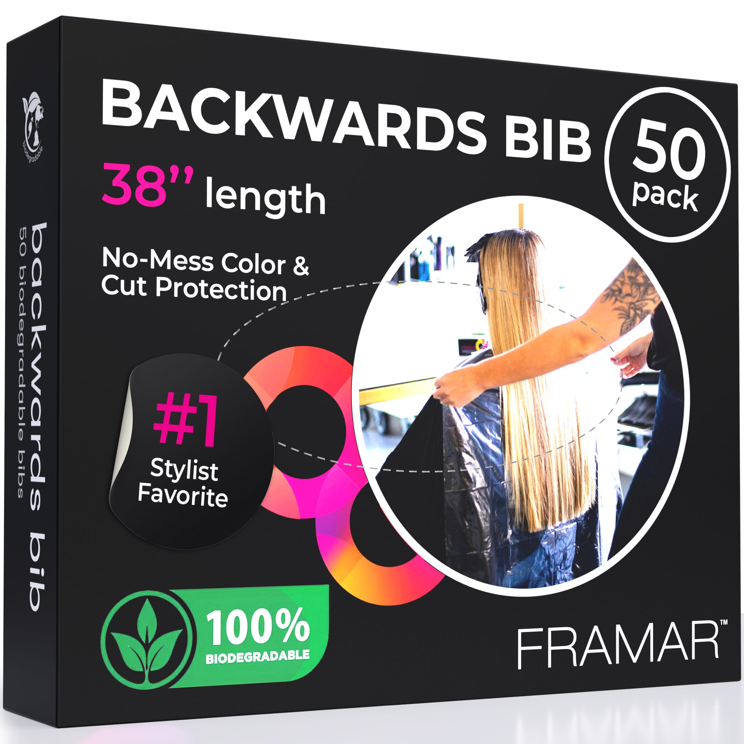 FRAMAR Backwards Bib Disposable Hair Cutting Capes Salon, Protects Clients