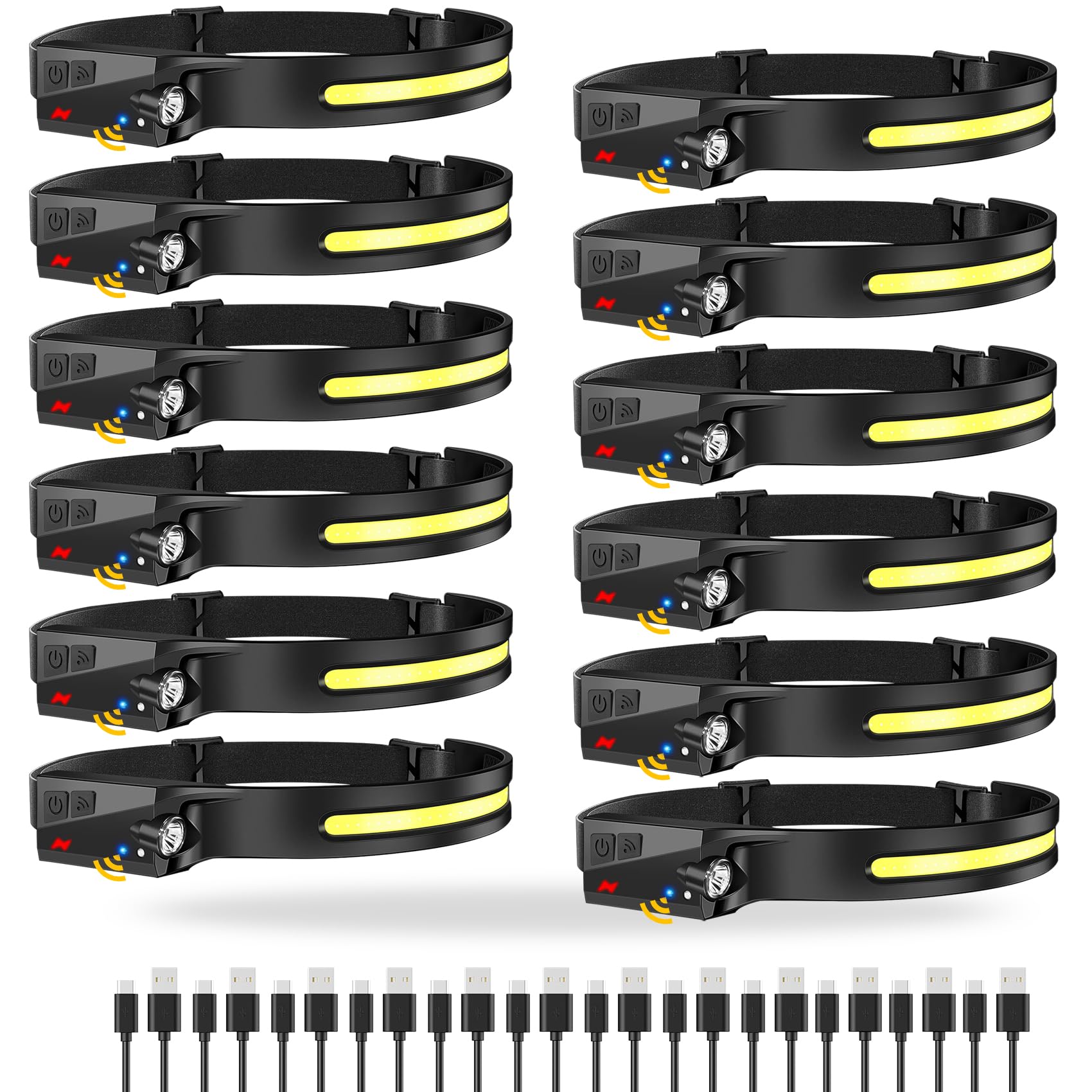 Lytoybe 12 Pack Headlamp - 1000 Lumen Rechargeable for Adults - 6 Modes& 230° COB Wide Beam - IPX5 Waterproof, USB-C Fast Charge - for Running,