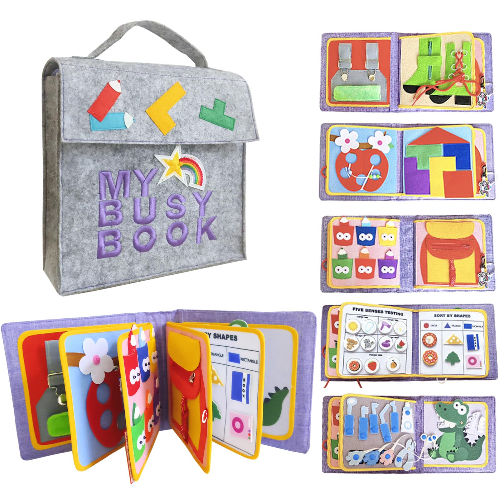 Montessori Fabric Quiet Book for Toddlers 3 4 5 6 Year Old - Toddler Busy Book with Touch, Feel and Learn Activities for Boys and Girls Travel Toys Sensory Book Baby Gifts