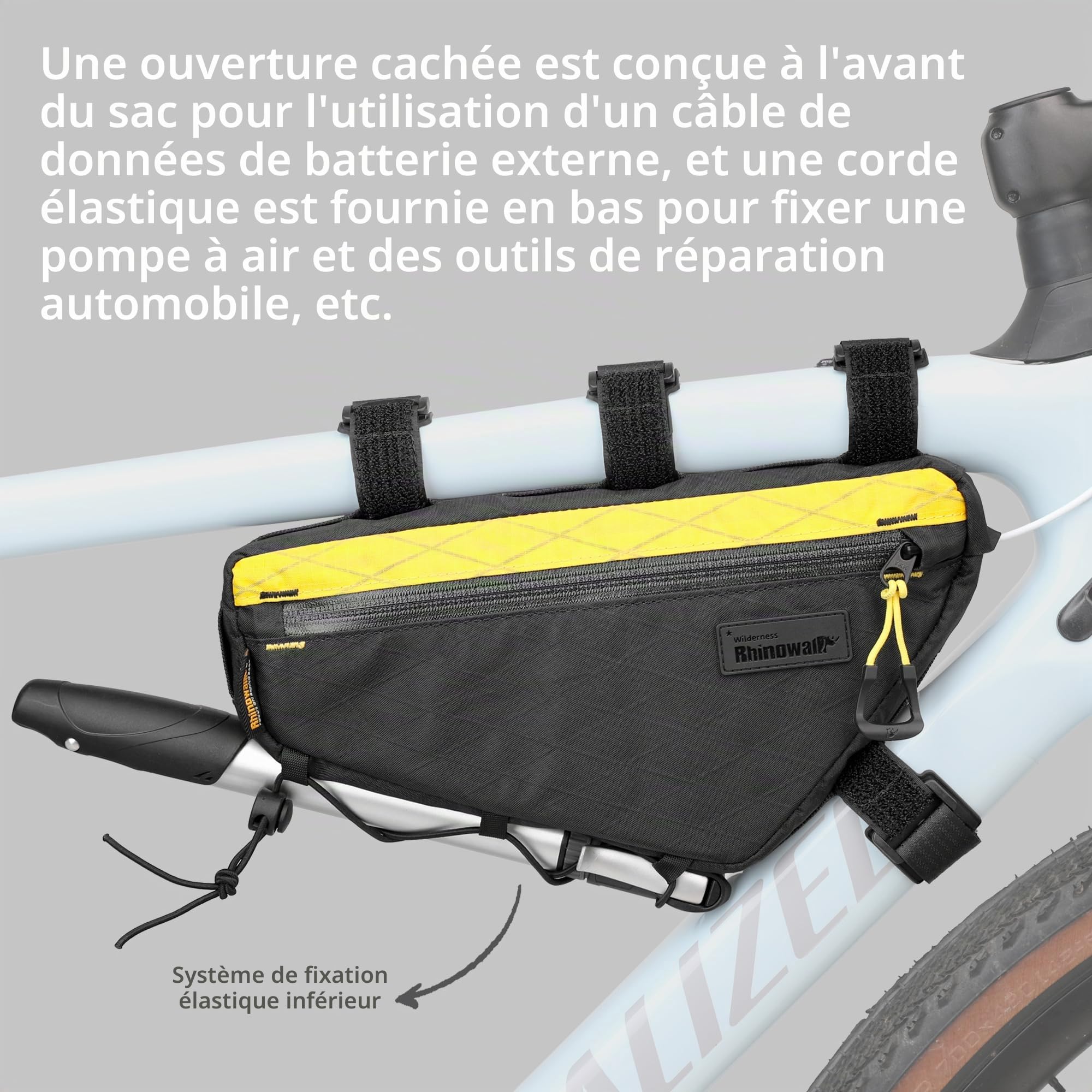 Rhinowalk Sacoche de vélo - Sacoche triangulaire étanche sous tuyau - Accessoire de vélo professionnel - 1,7 l - Blanc - Taille M