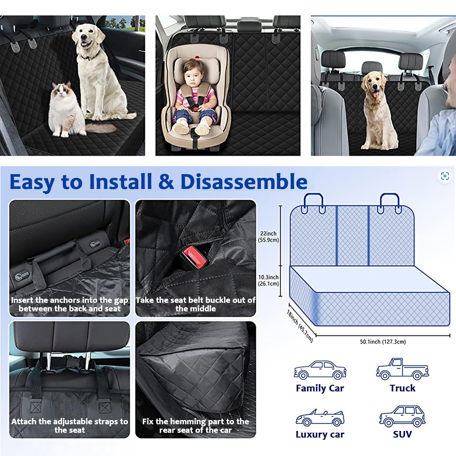Hundedecke Auto Rückbank für FIAT 600 Hybrid 2024 2025+, Autoschondecke Hund Rücksitz, Wasserabweisender Rückbankschutz Hund, Robuste Hundematte