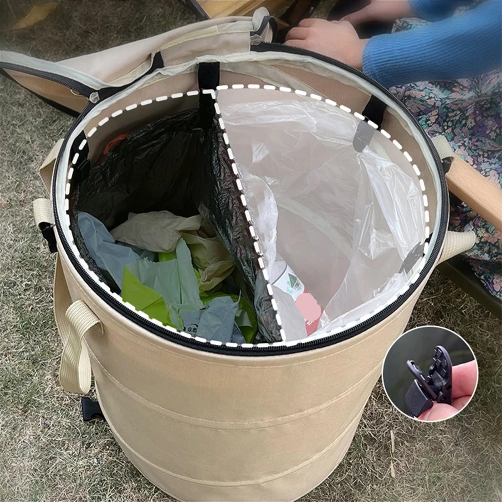 Home Camping Pattumiera Pop-Up Circolare Stoccaggio Secchio Tela Pieghevole Contenitore for il riciclaggio Sacco for immondizia da giardino Per Giardino(Black)